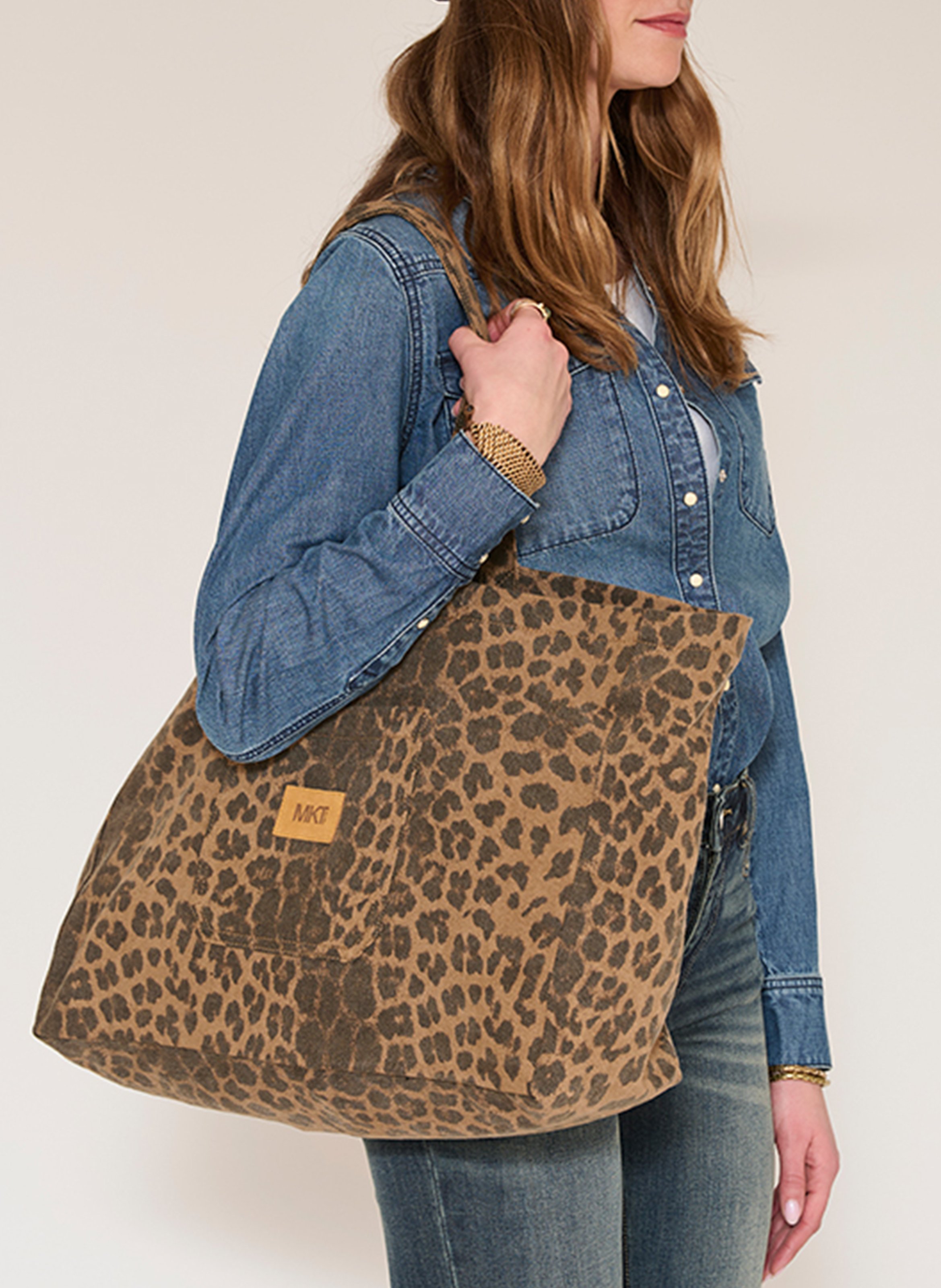 Sac shopping imprimé en coton mélangé MKT Marron