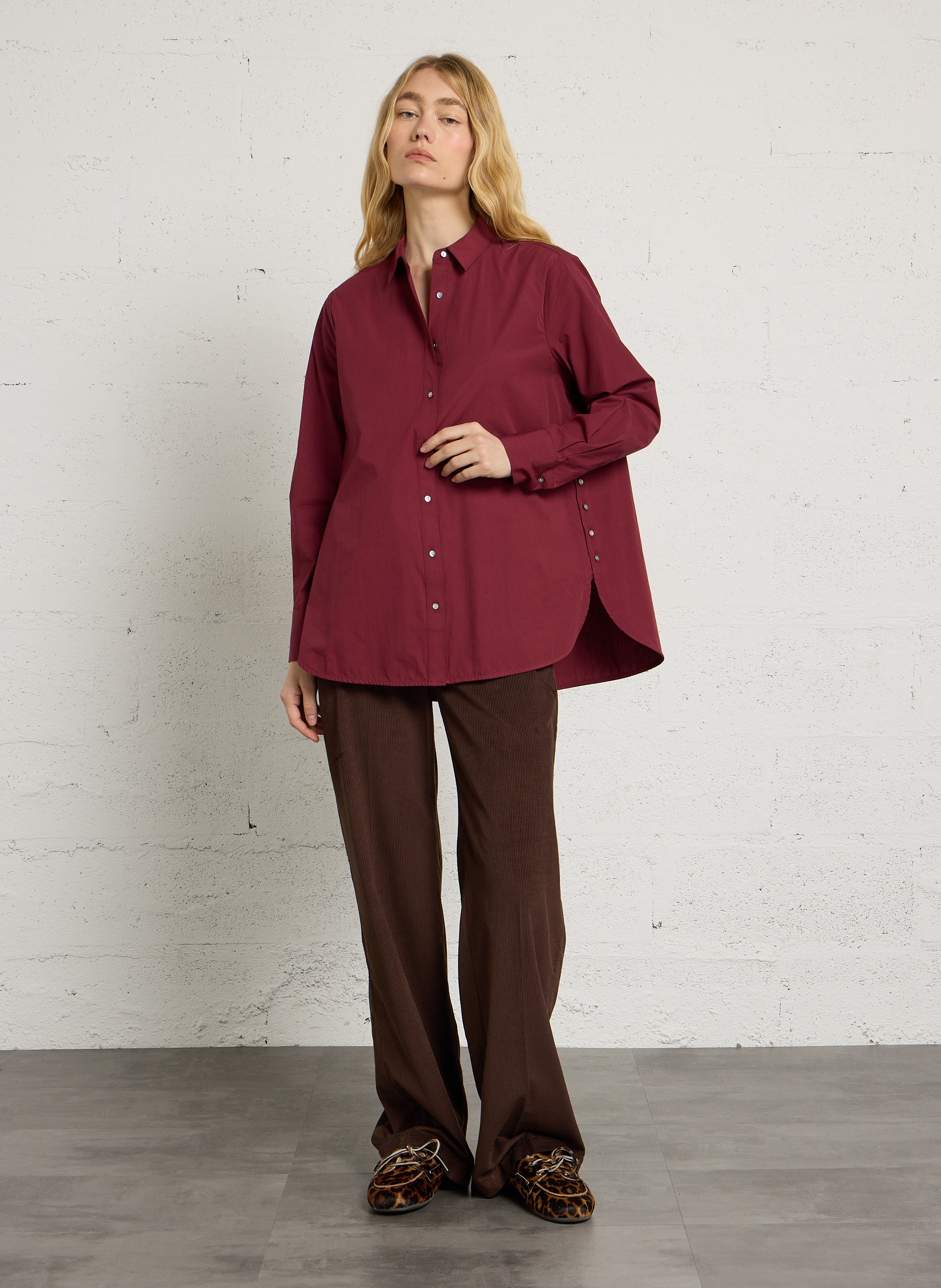 Chemise col classique oversize en coton BELLA JONES Prune