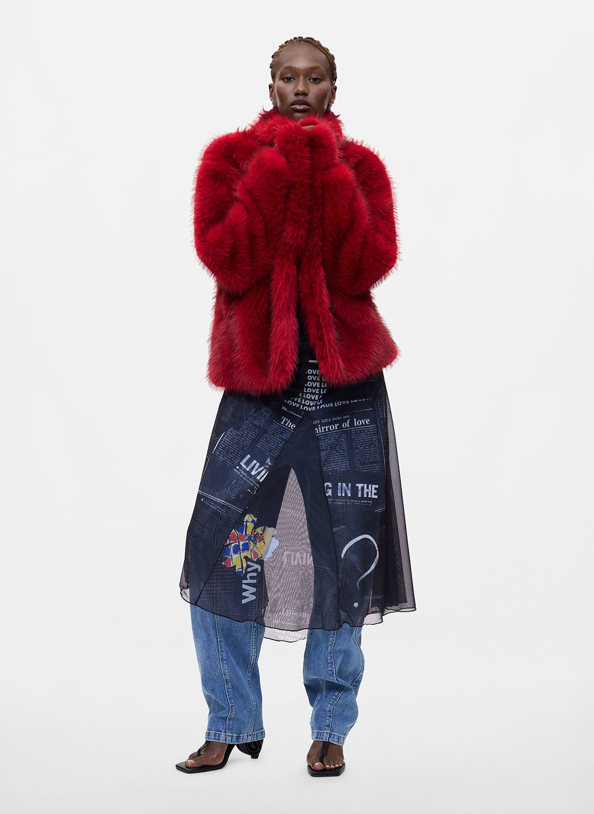 Faux fur coat DESIGUAL Red