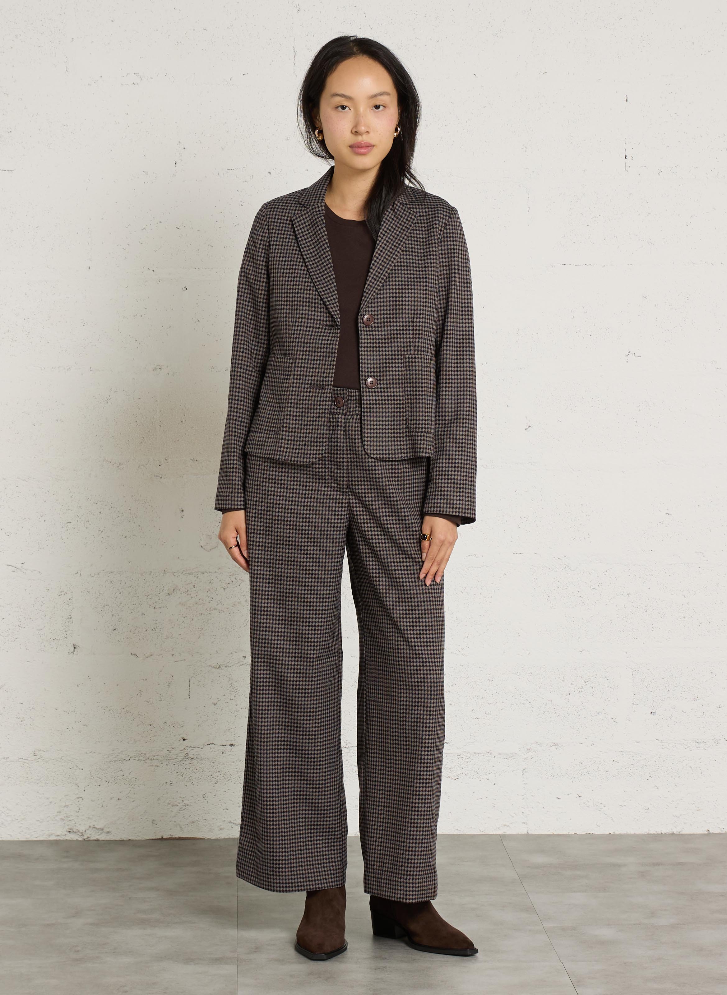 Straight pants with pattern and elastic waistband NICE THINGS Brown