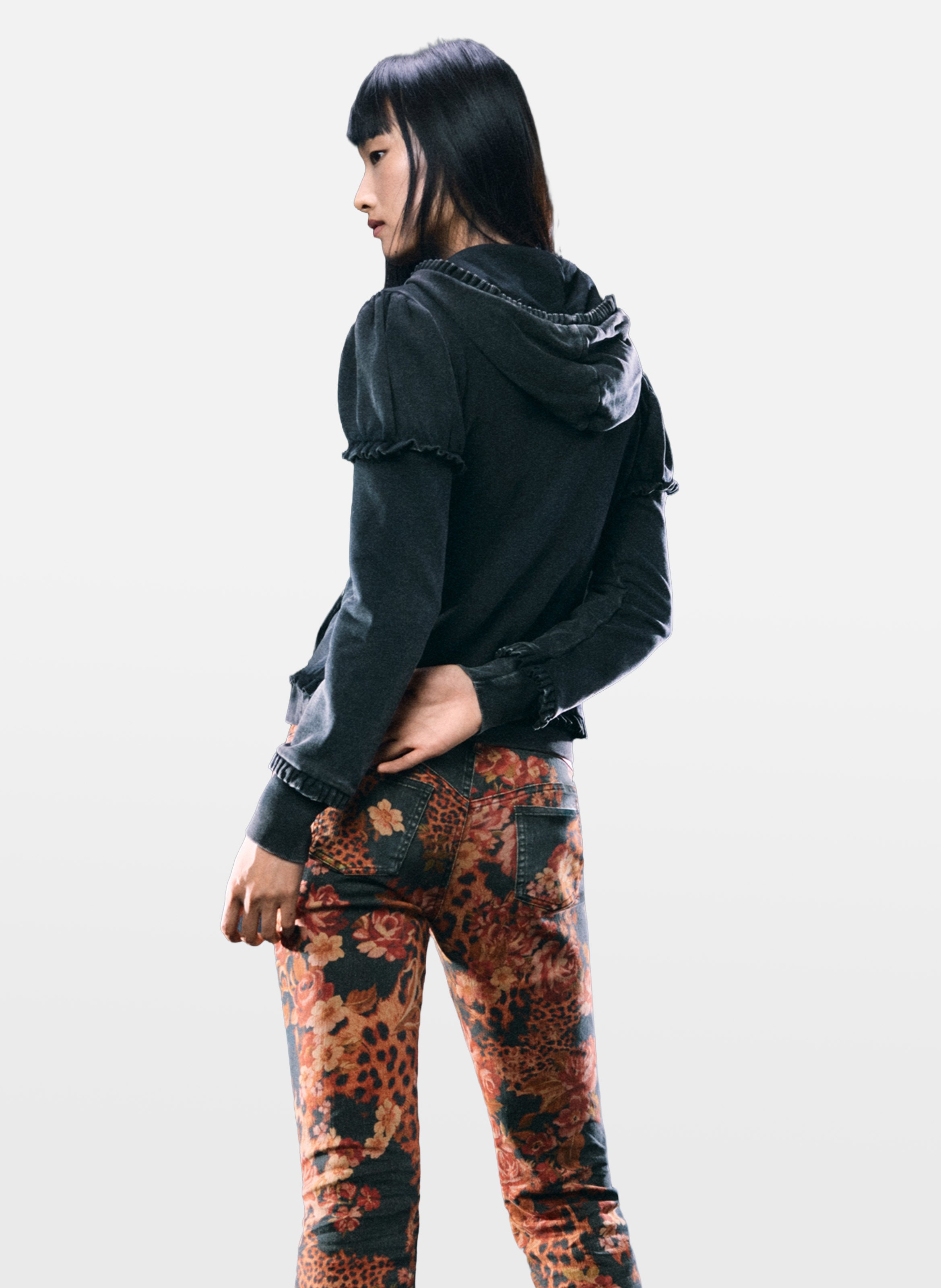 Sweat zippé avec volants uni DESIGUAL Noir