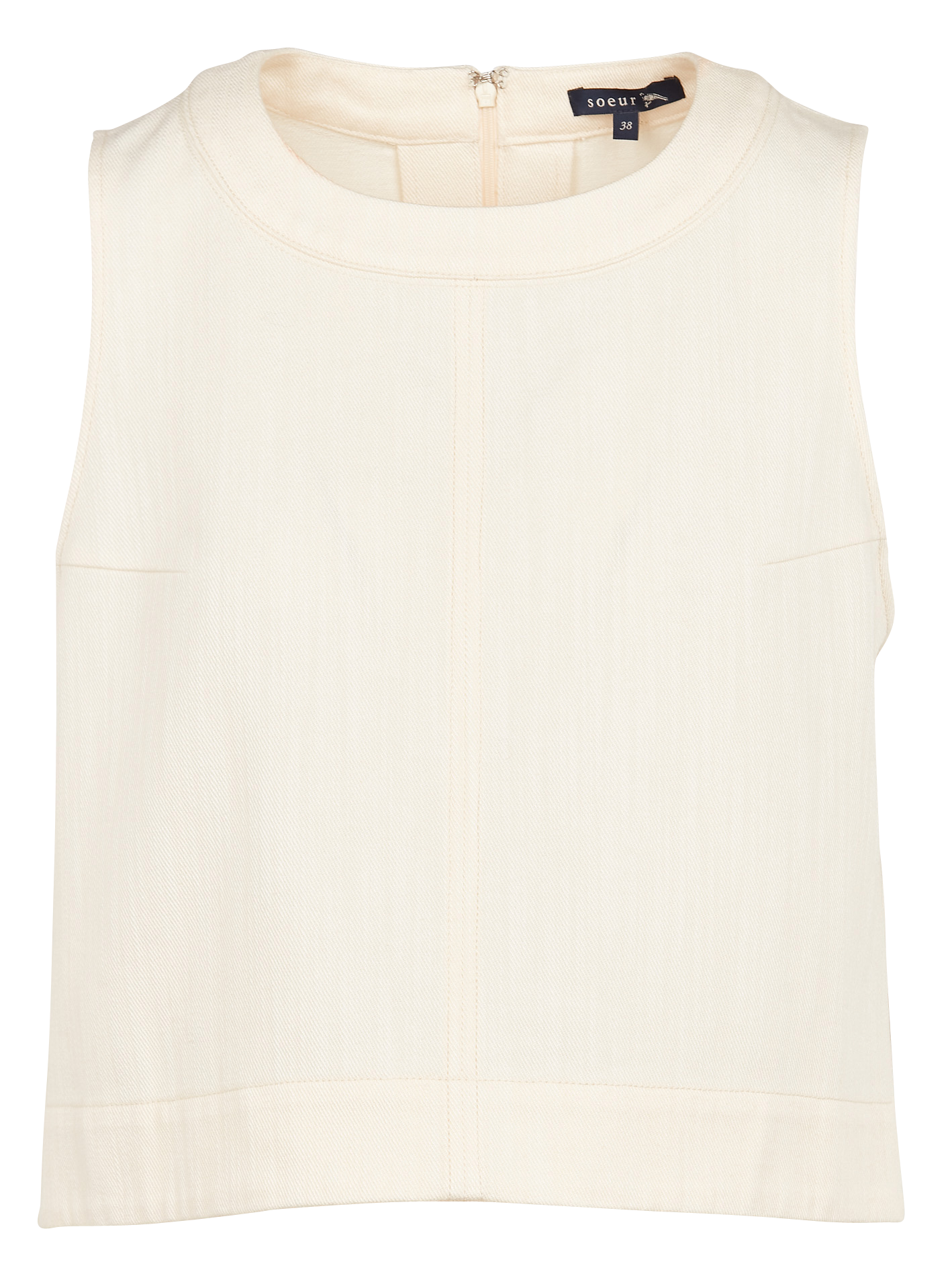 Round-neck sleeveless cotton top Beige