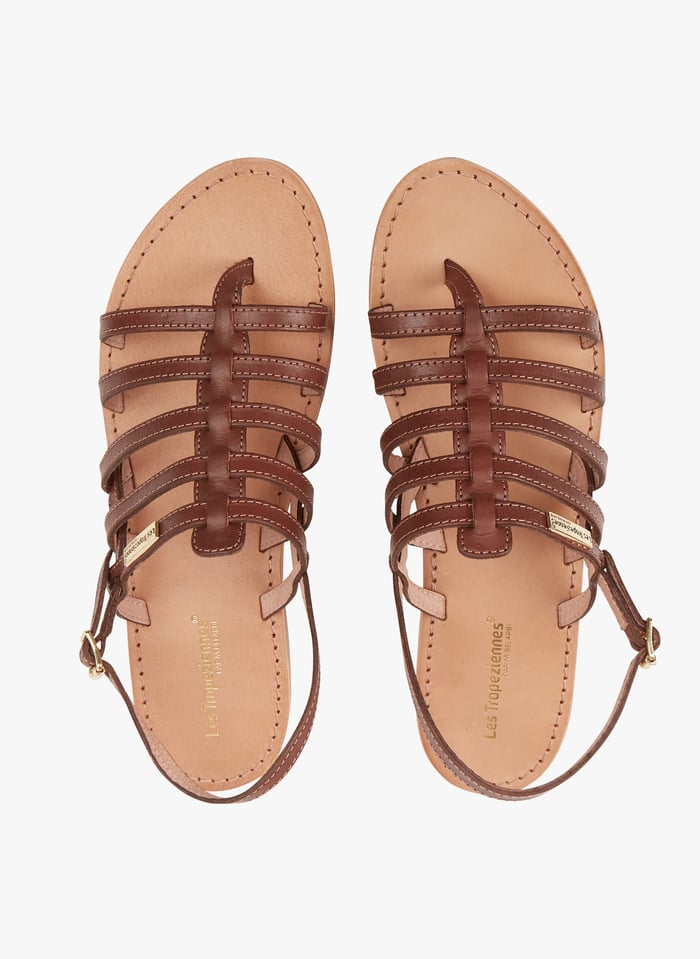 Round toe Flat Leather Sandals Tan Les Tropeziennes Par M.belarbi