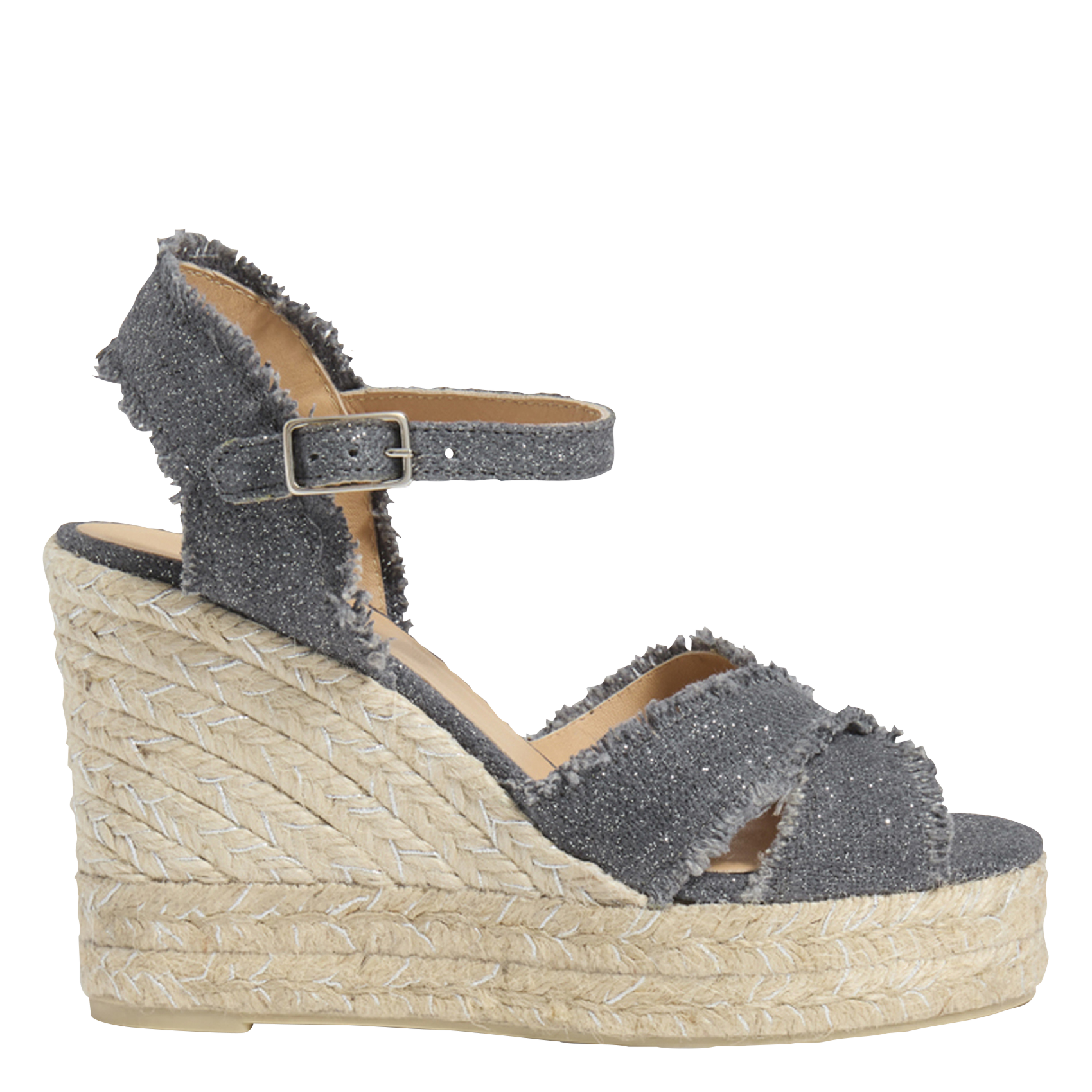 Sandales compensées en lin à paillettes CASTANER Argent