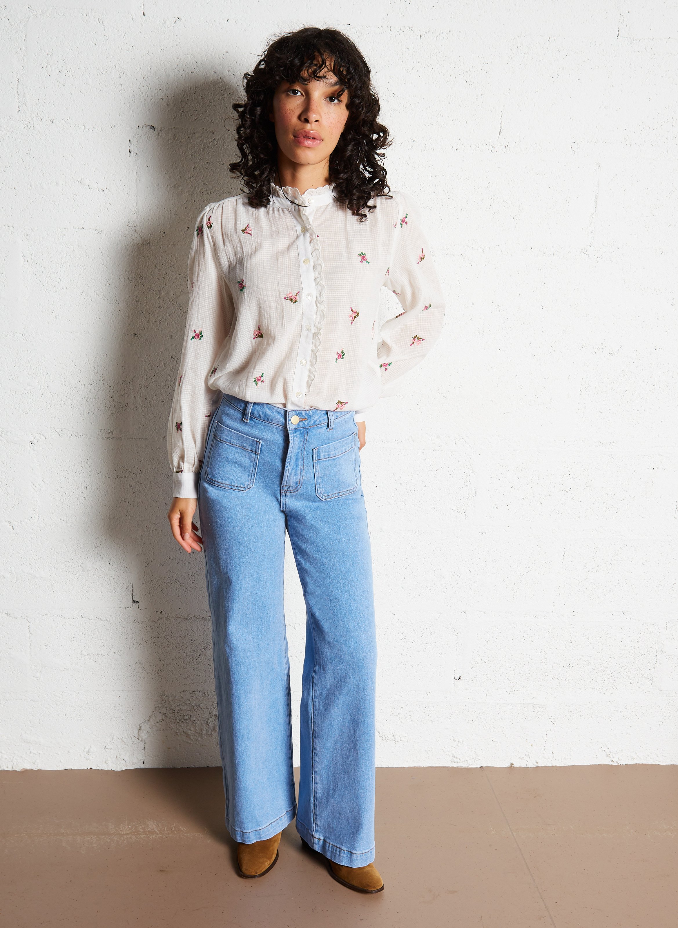 Jean flare taille haute en coton mélangé LA PETITE ETOILE Jean Stone