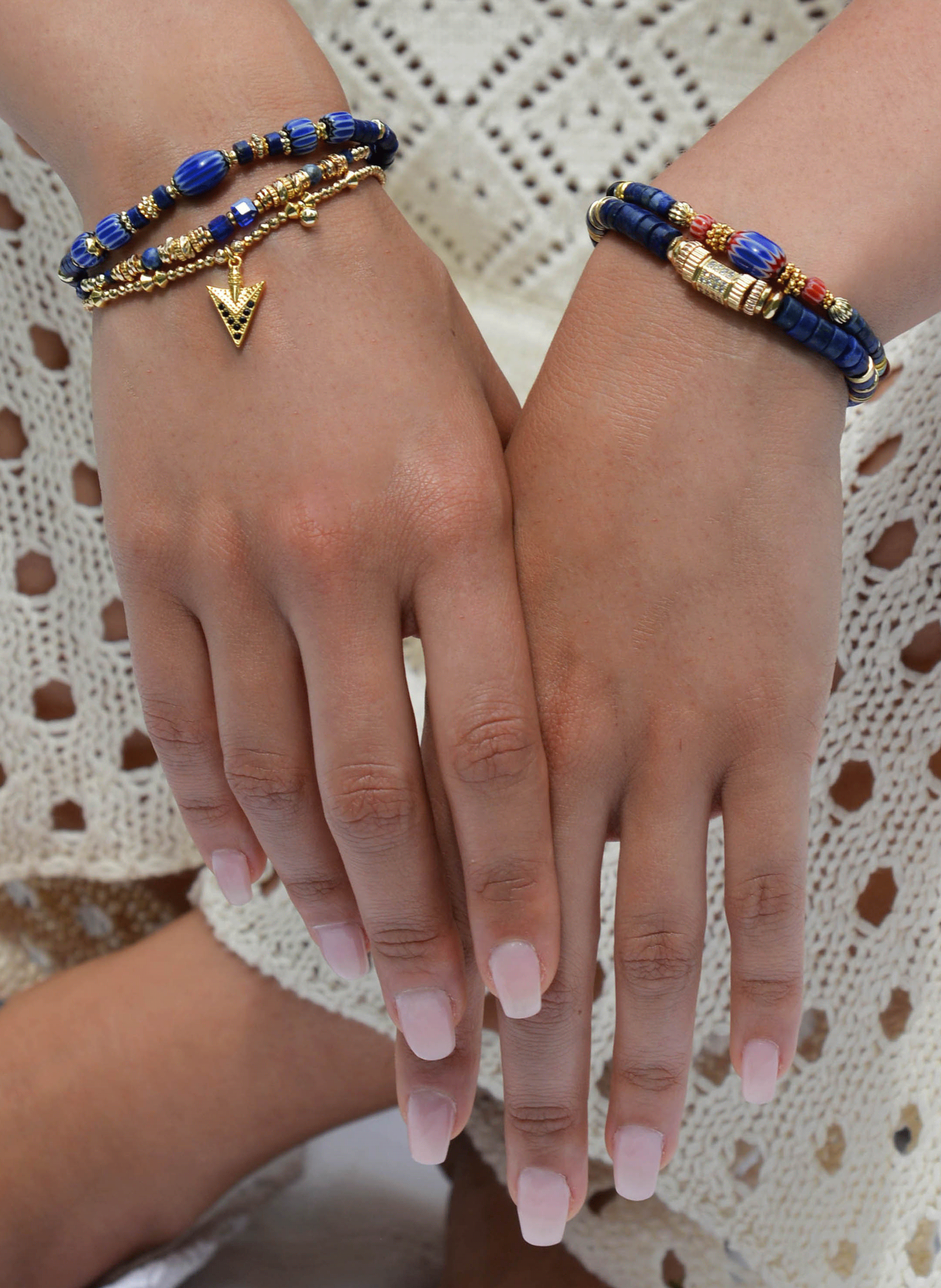 Adjustable multilayer bracelet with beads HIPANEMA Blue