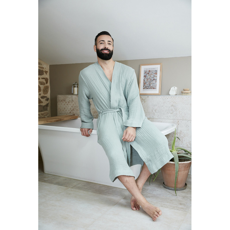 Peignoir kimono mixte gaze de coton unie gaïa L'EFFET PAPILLON Bleu