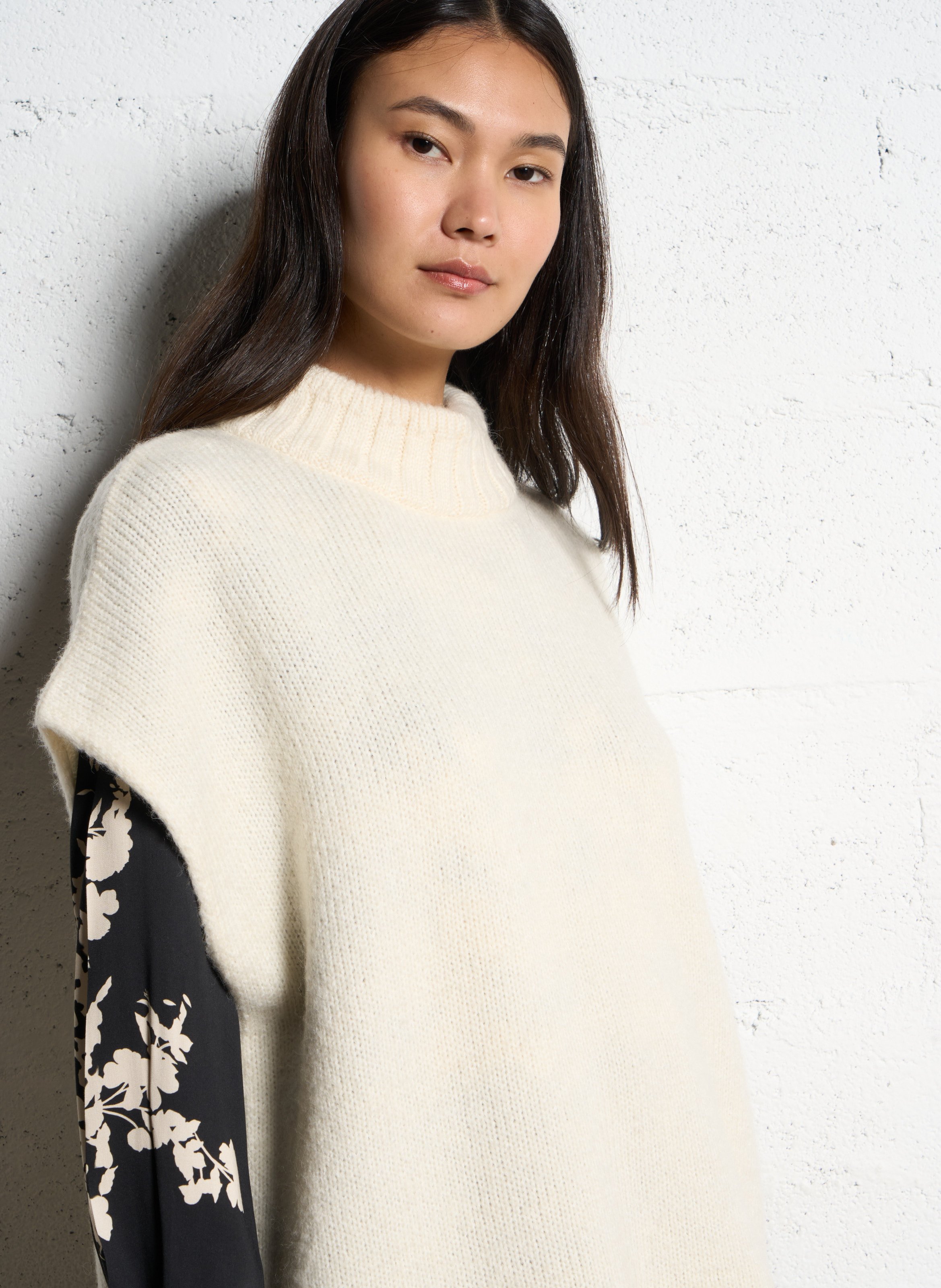 Ärmelloses Oversized-Strickpullover ONE STEP Weiss