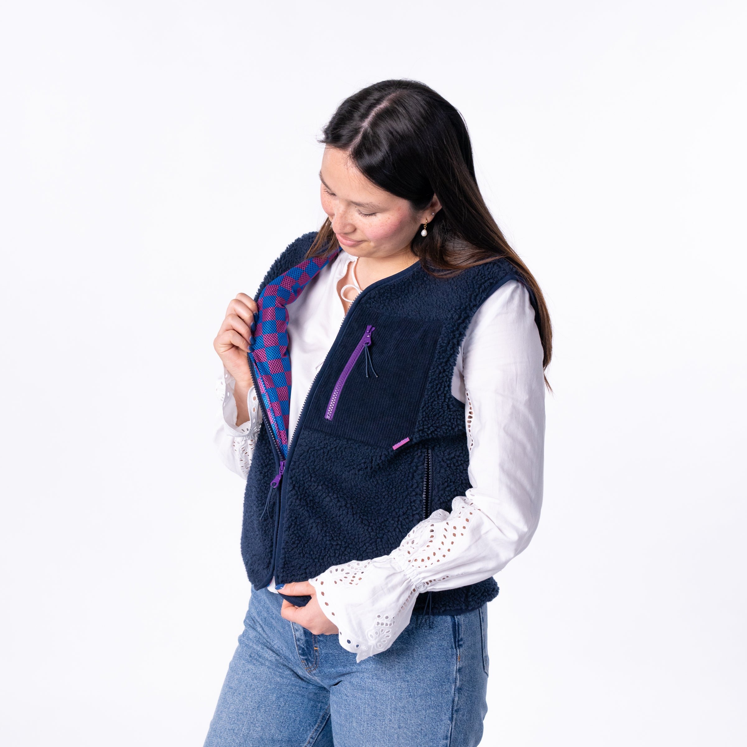 Sleeveless Sherpa Zip-Up Vest BILLYBELT Blue