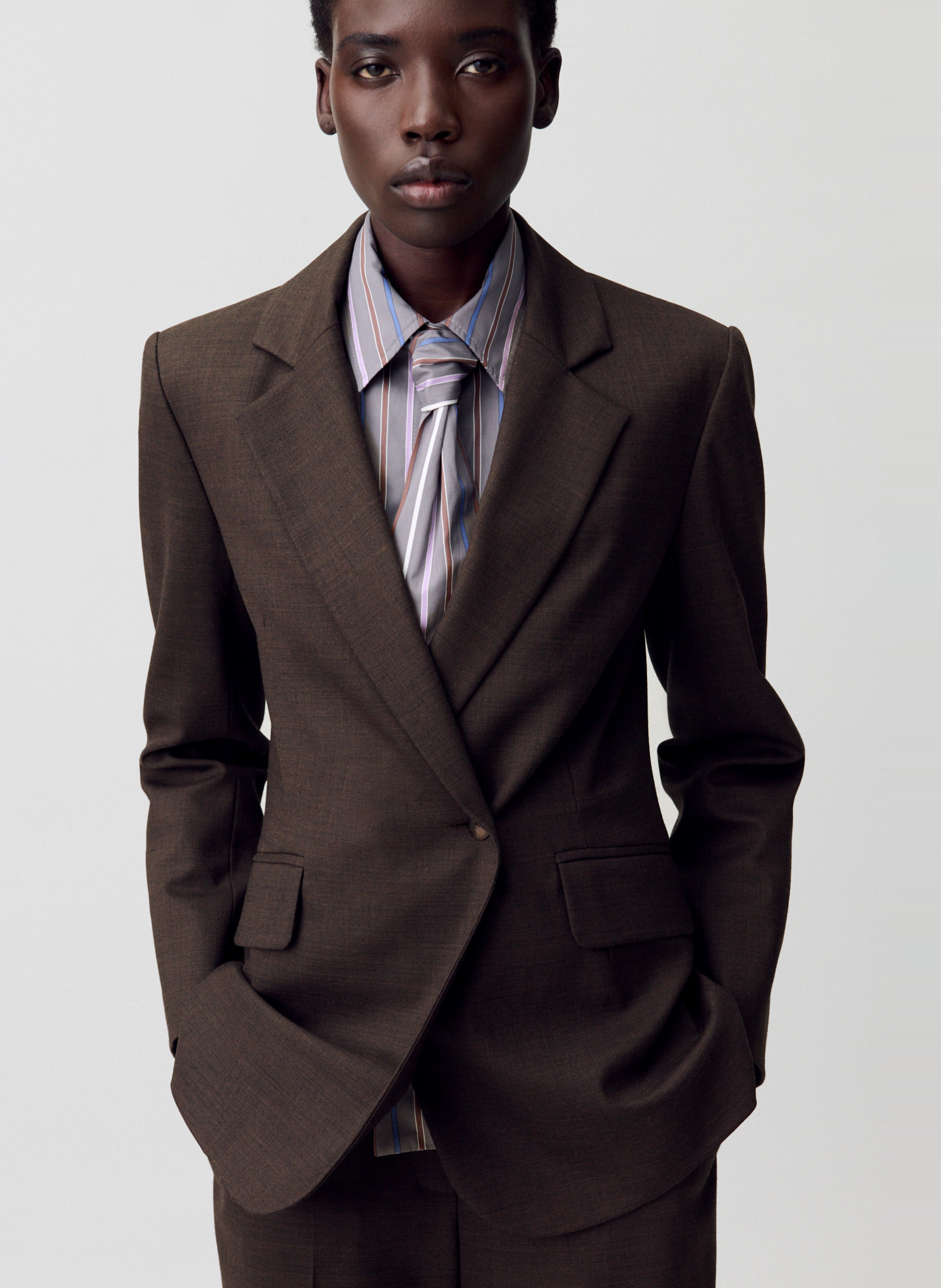 Veste tailleur droite unie en laine mélangée CLAUDIE PIERLOT Marron