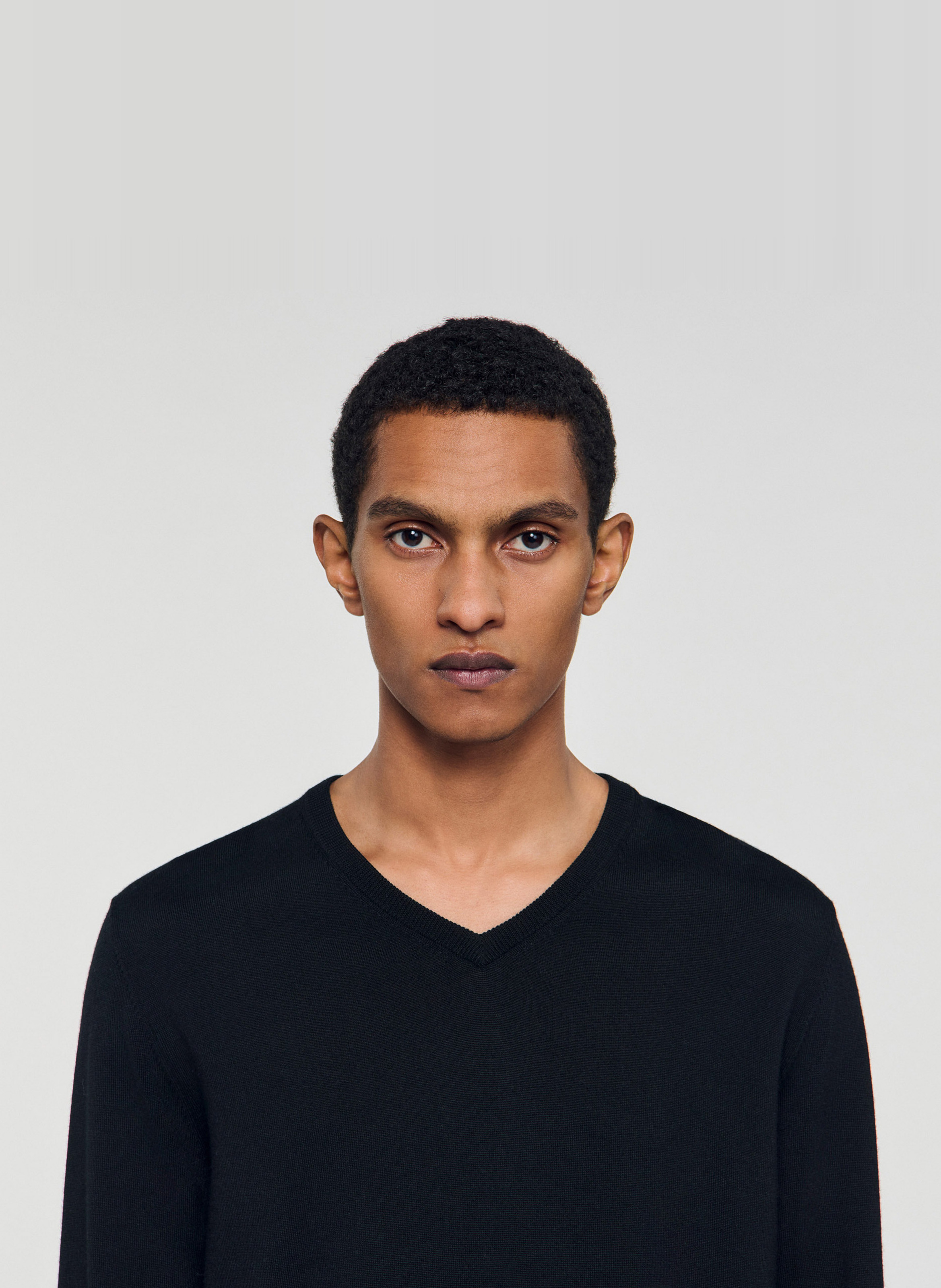 Effen trui van wolmix met lange mouwen en kant SANDRO Zwart