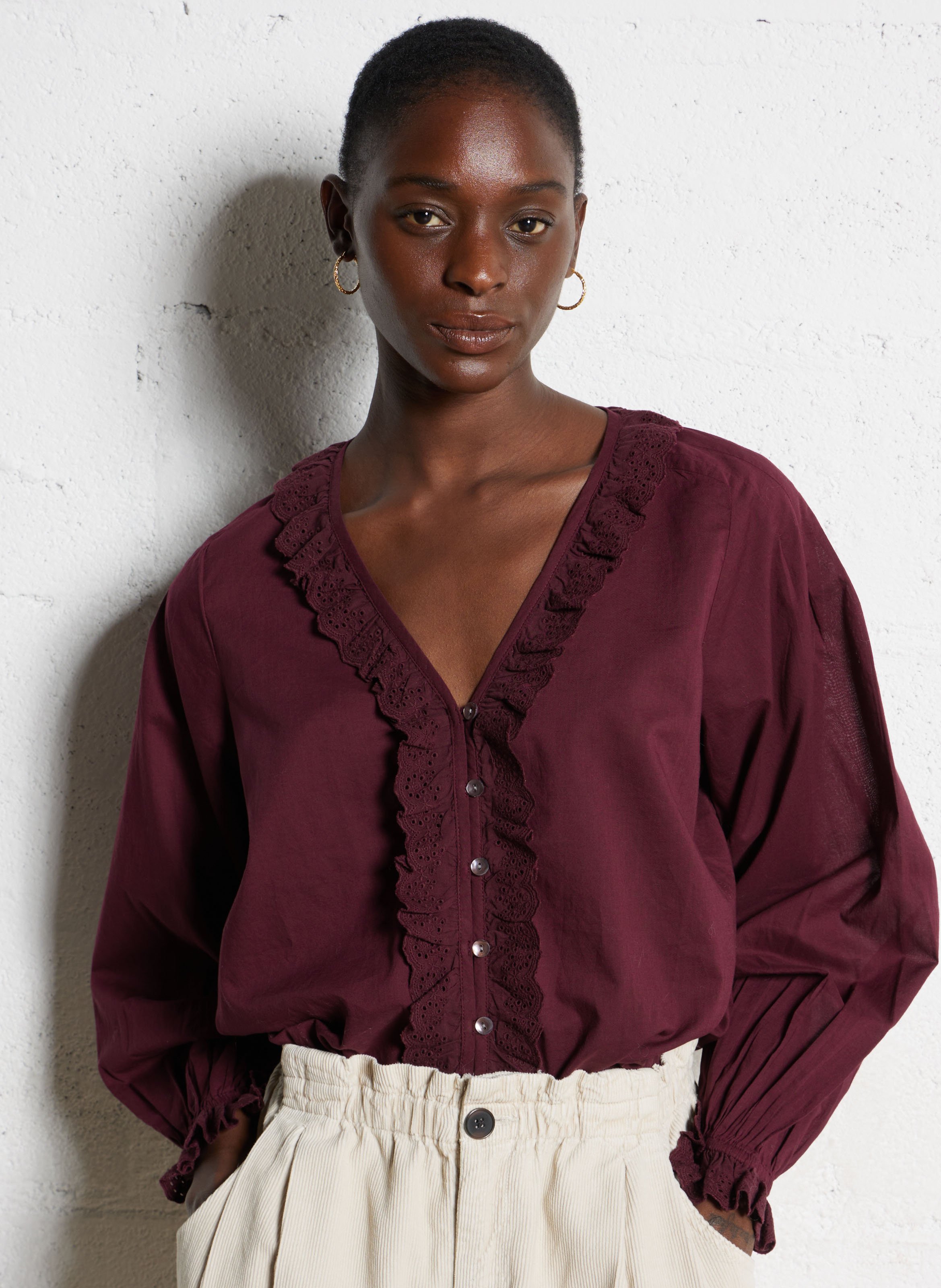 Cotton V-neck blouse DES PETITS HAUTS Purple