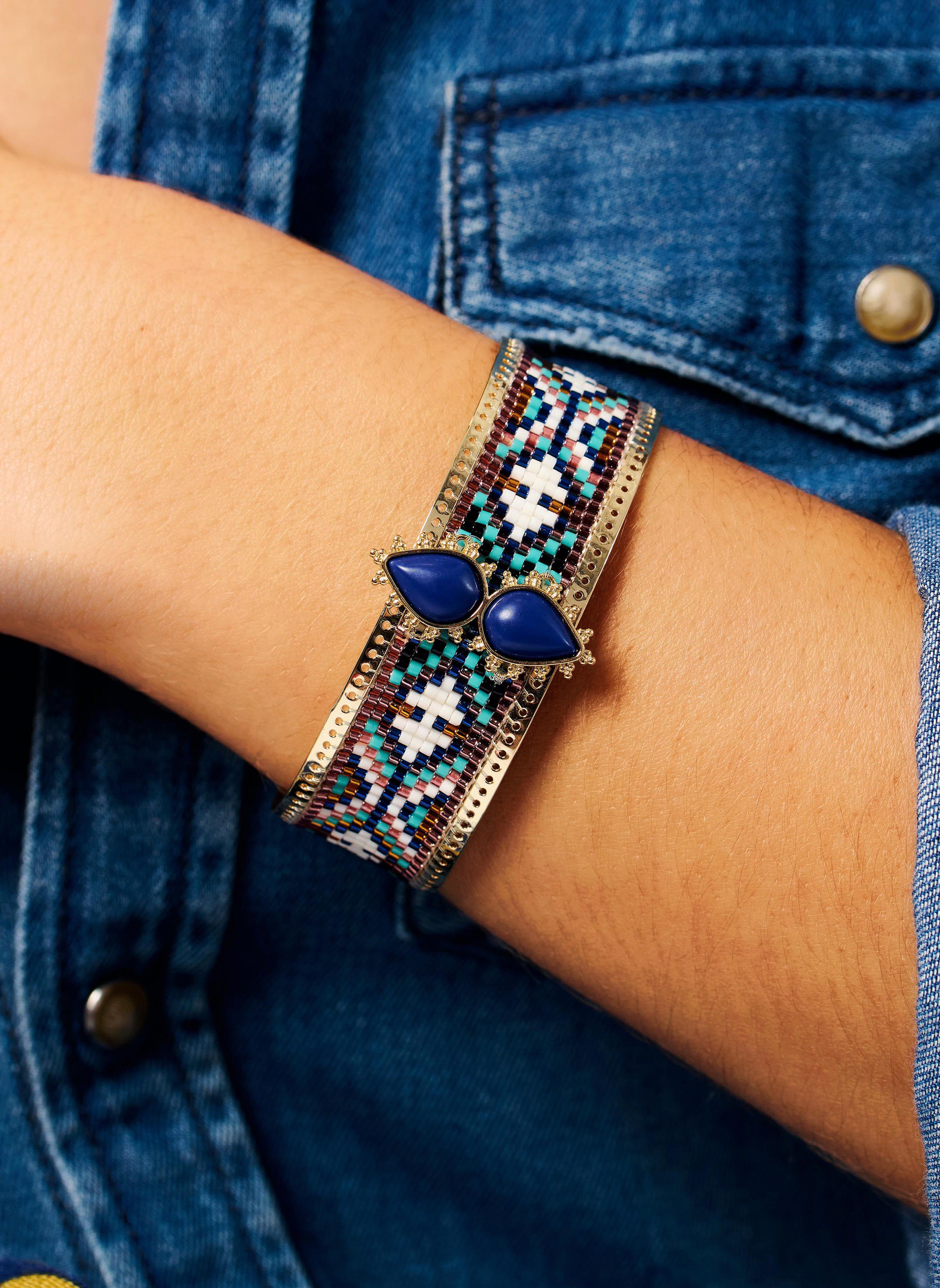 Bangle bracelet with woven beads HIPANEMA Blue