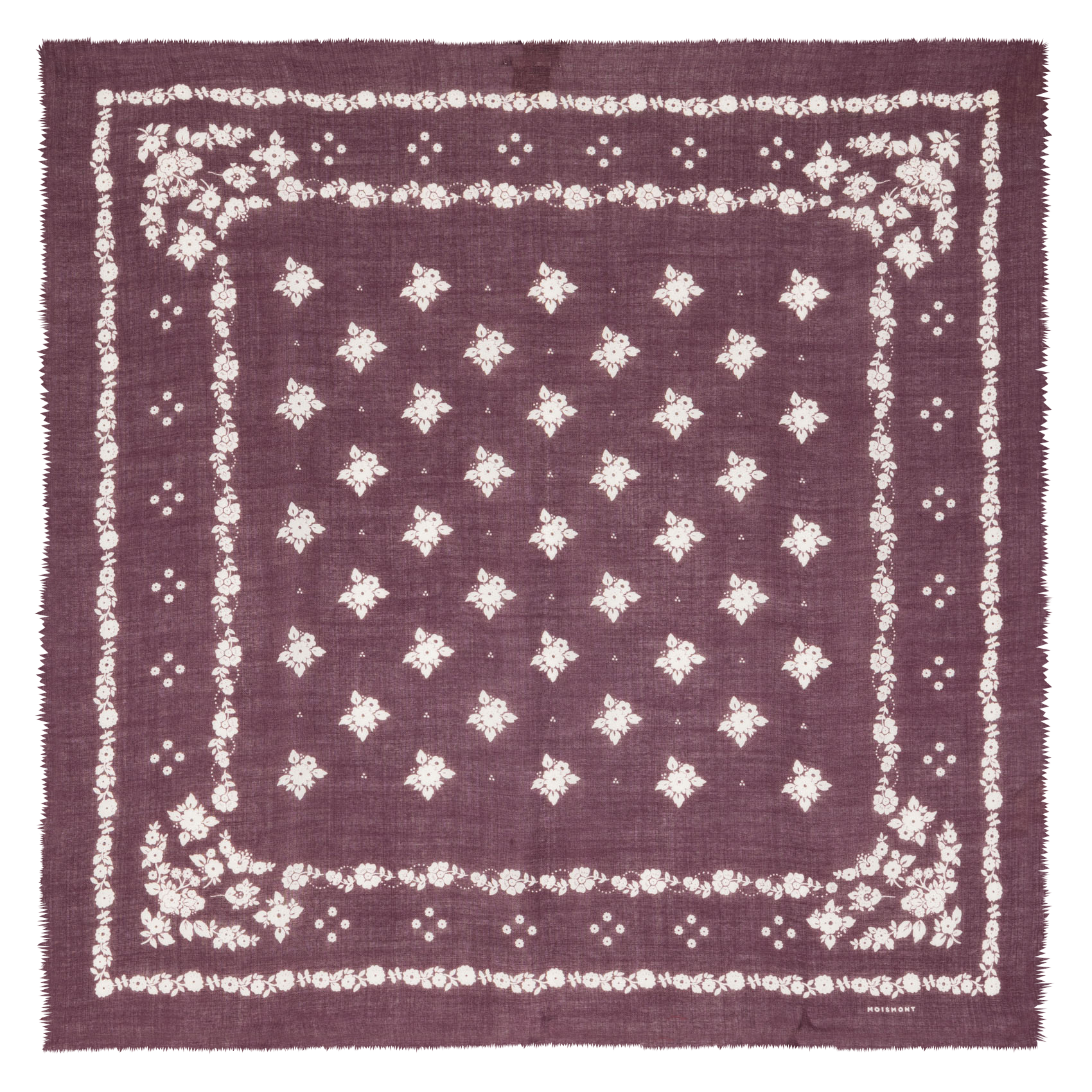Echarpe motif floral en laine MOISMONT Prune