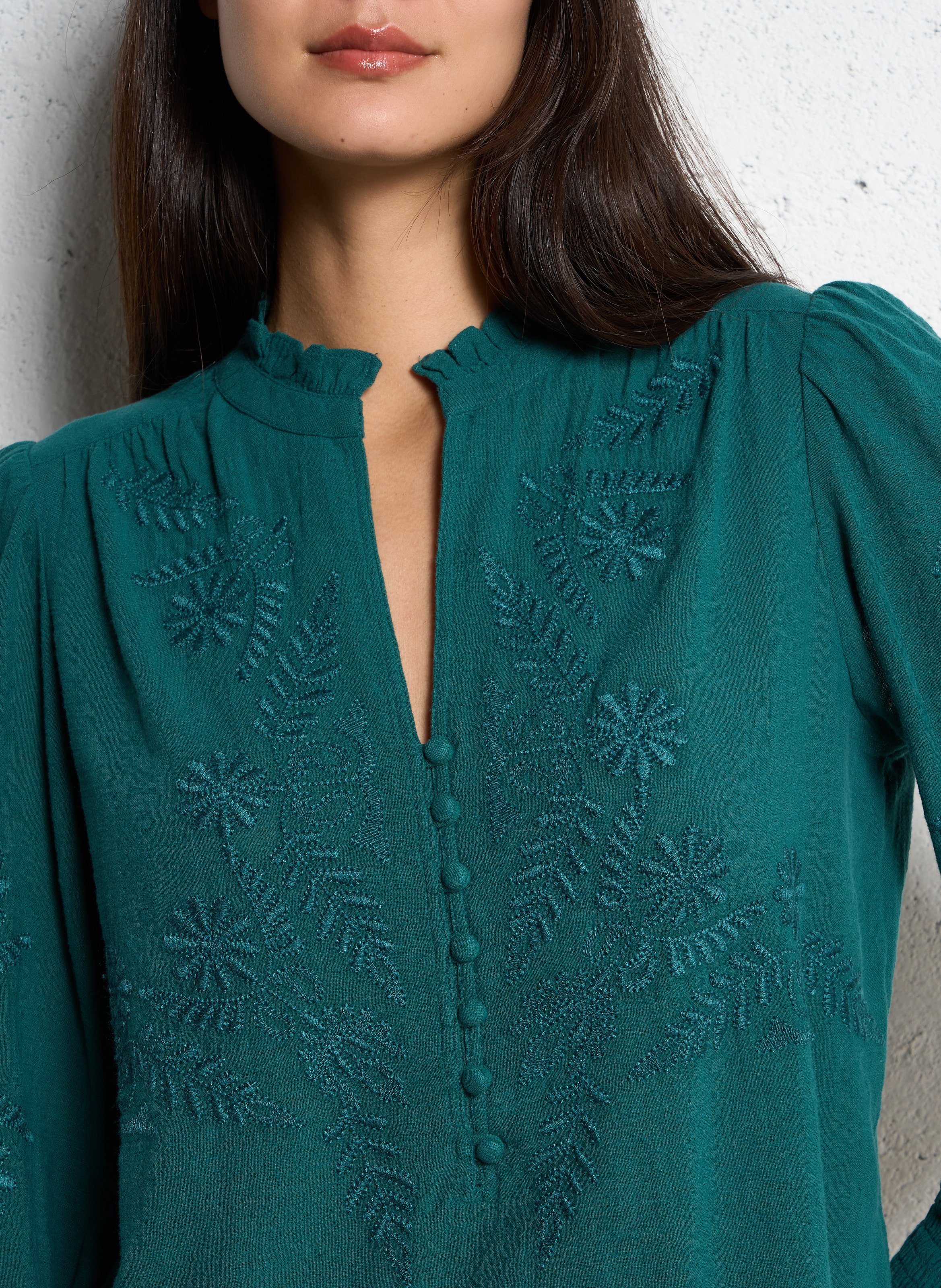 Embroidered cotton toiletry blouse MAISON 123 Green