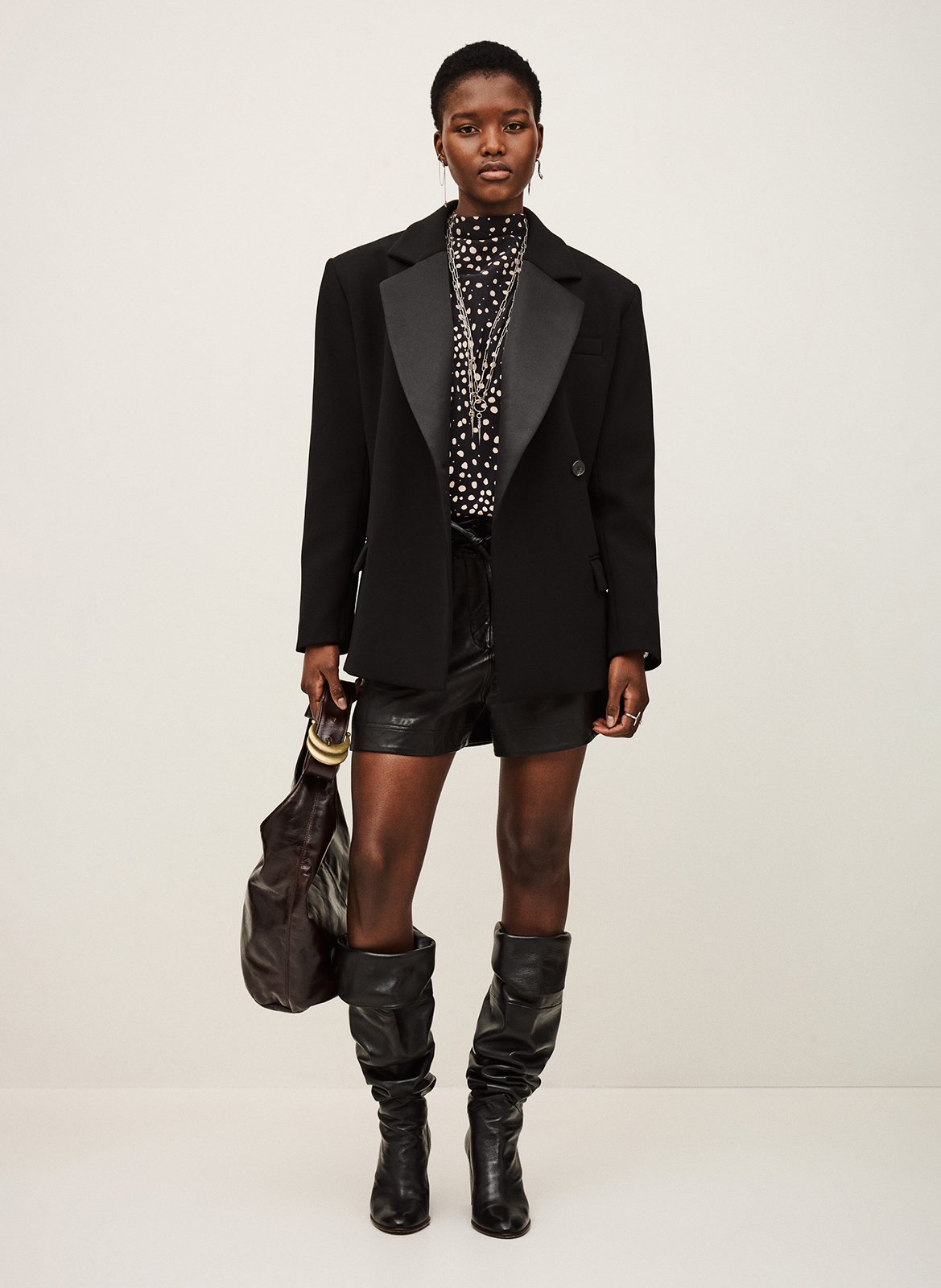 Veste tailleur droite à revers satinés BA&SH Noir