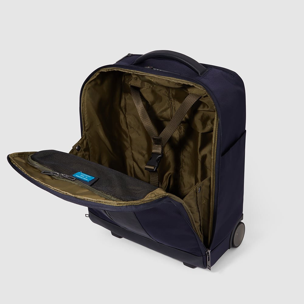 Under-seat trolley suitcase with 2 wheels in recycled fabric with TSA lock PIQUADRO Black