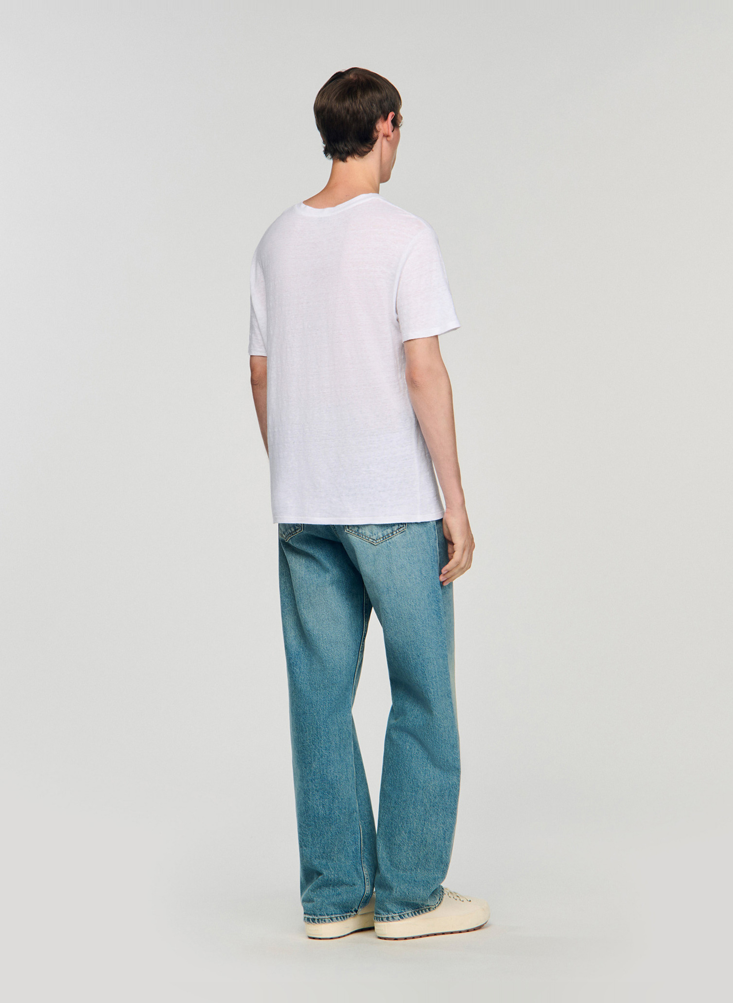 Tee-shirt col rond regular-fit en lin SANDRO Blanc