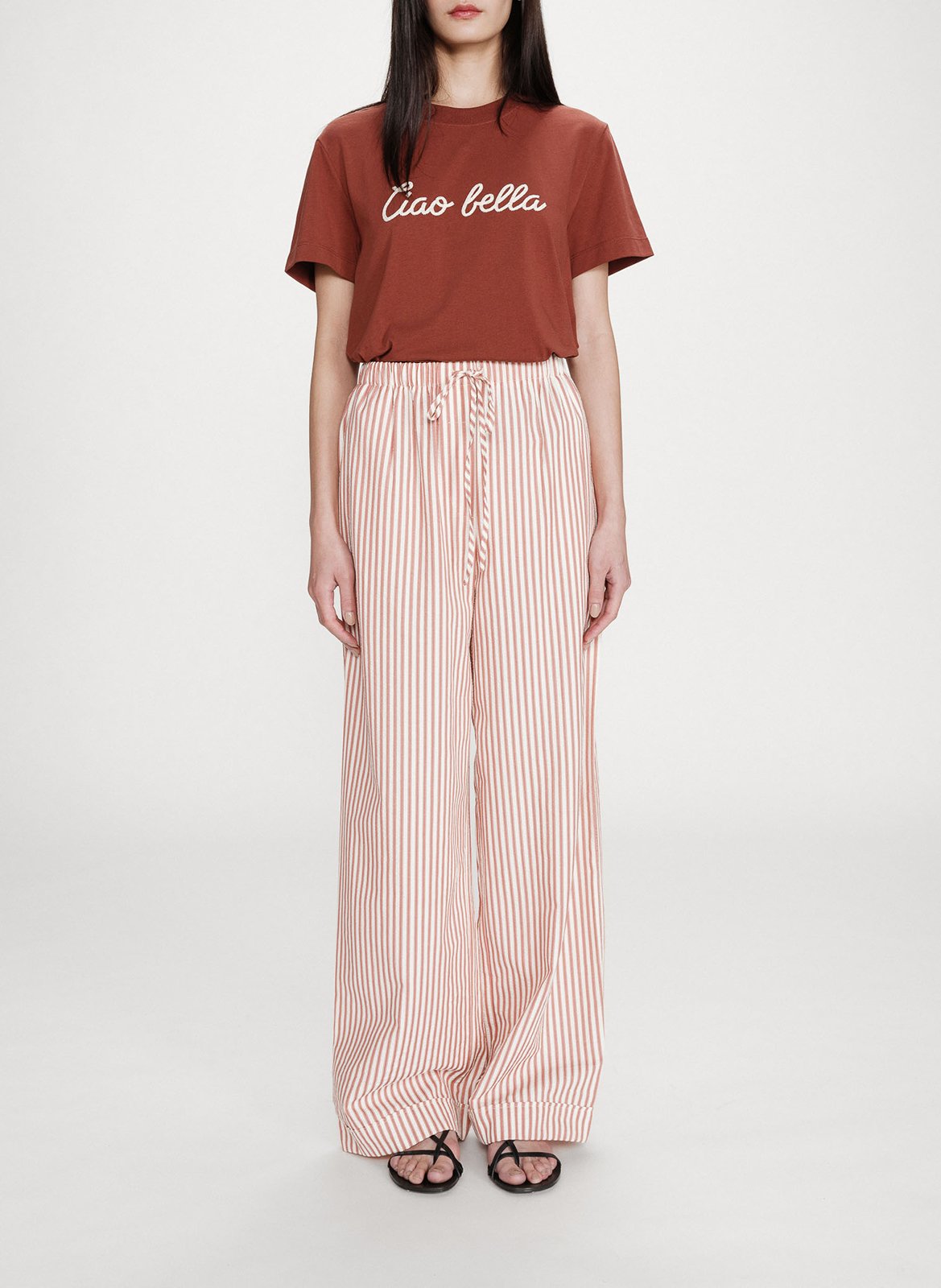 Pantalon large dn coton mélangé Rose