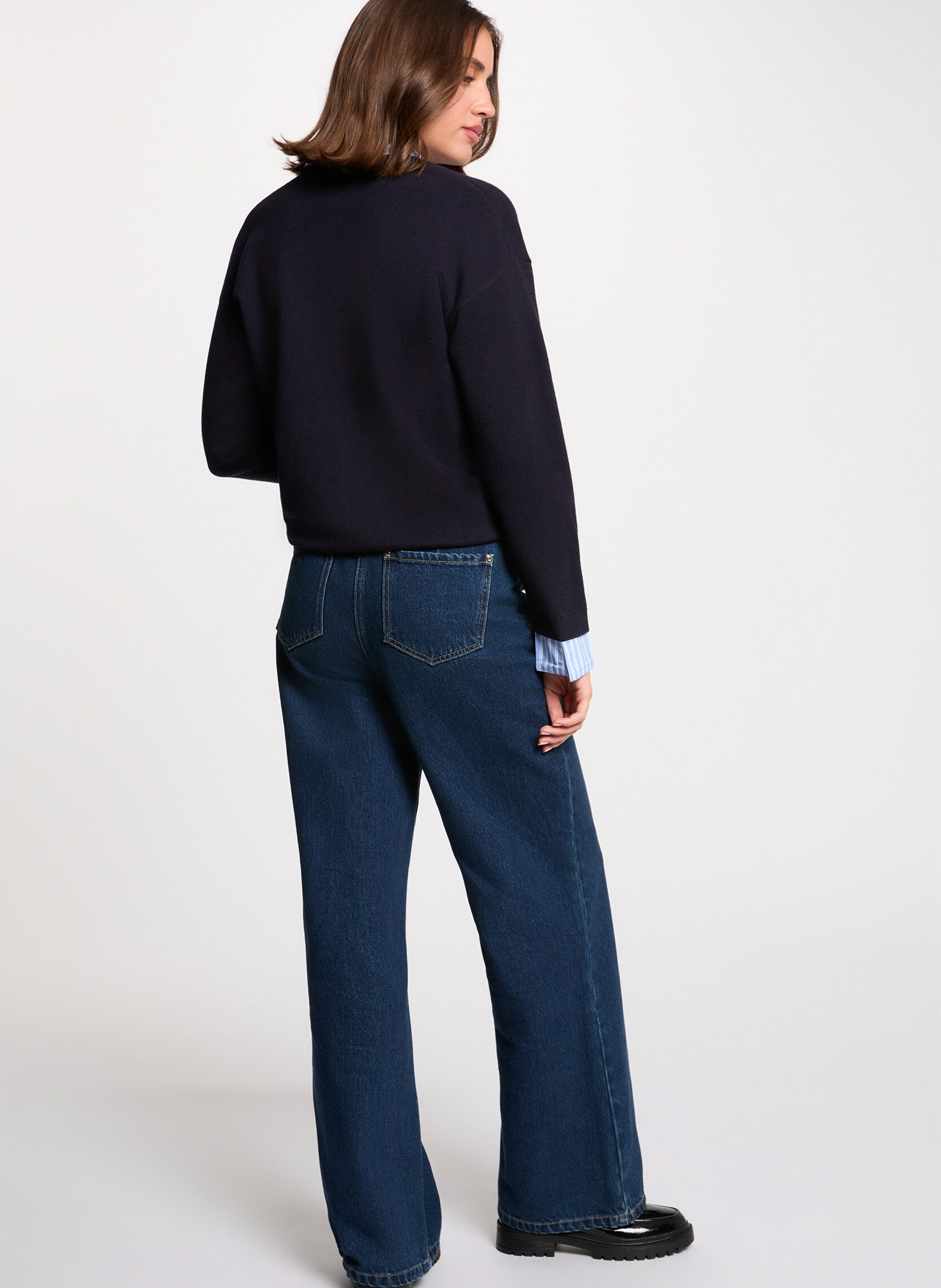 Tight-fitting solid color shirt with striped detail MORGAN Blue