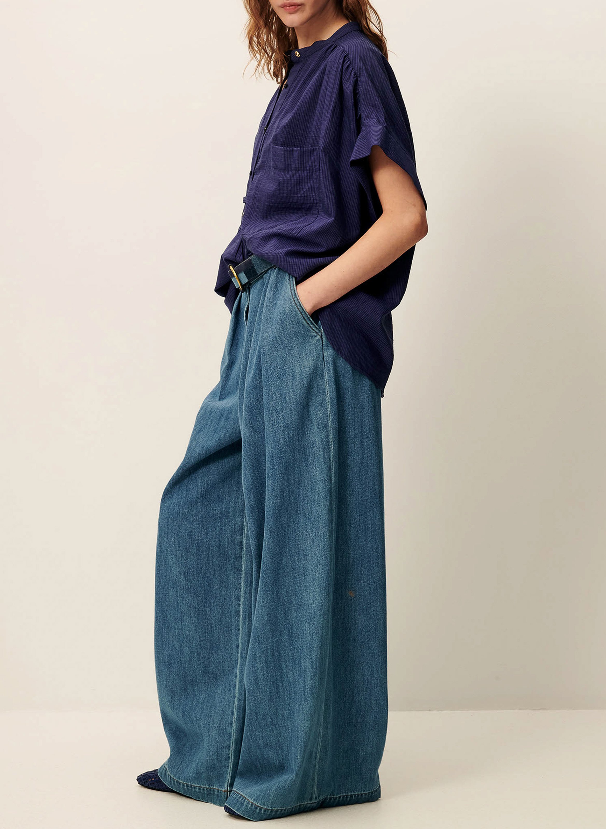 Blouse met ronde hals en strepen SESSUN Blauw