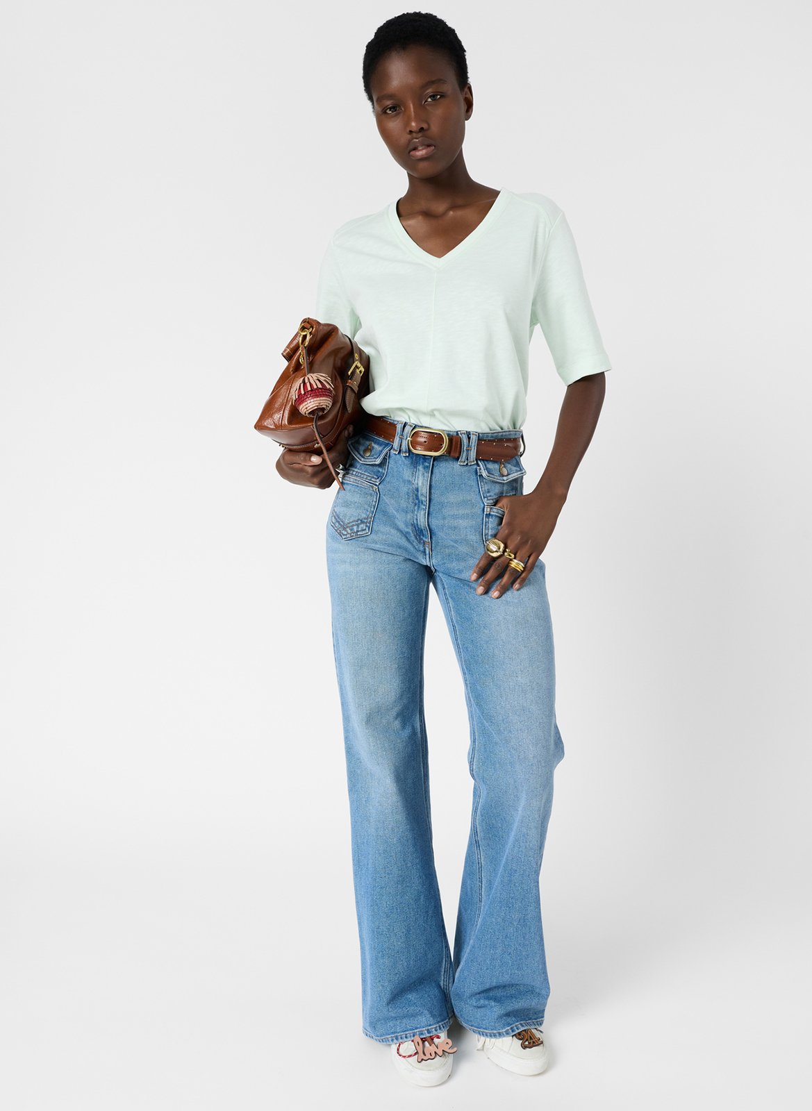 Tee-shirt droit col V en coton GERARD DAREL Vert