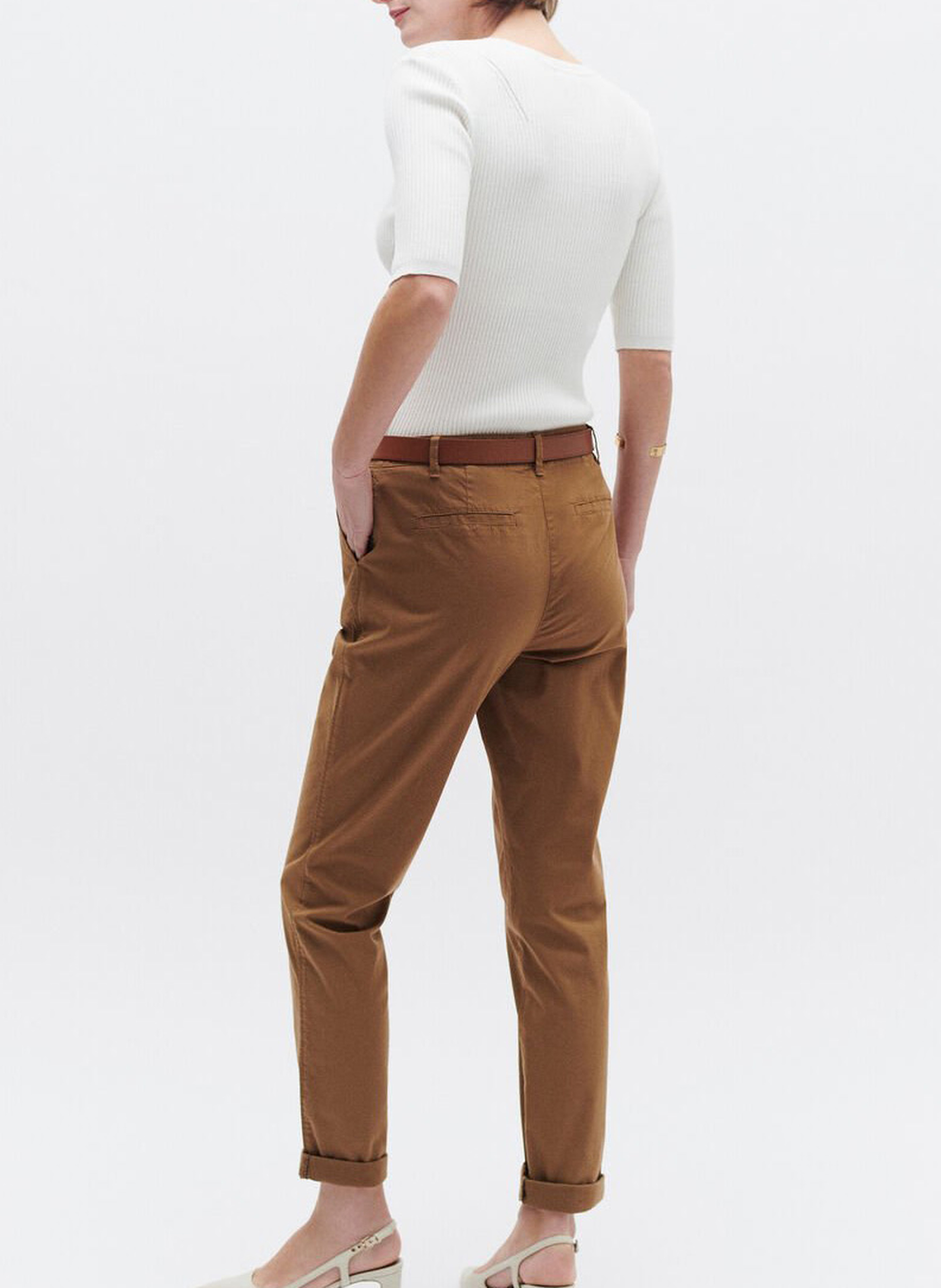 Pantalon chino en coton mélangé  CAROLL Marron
