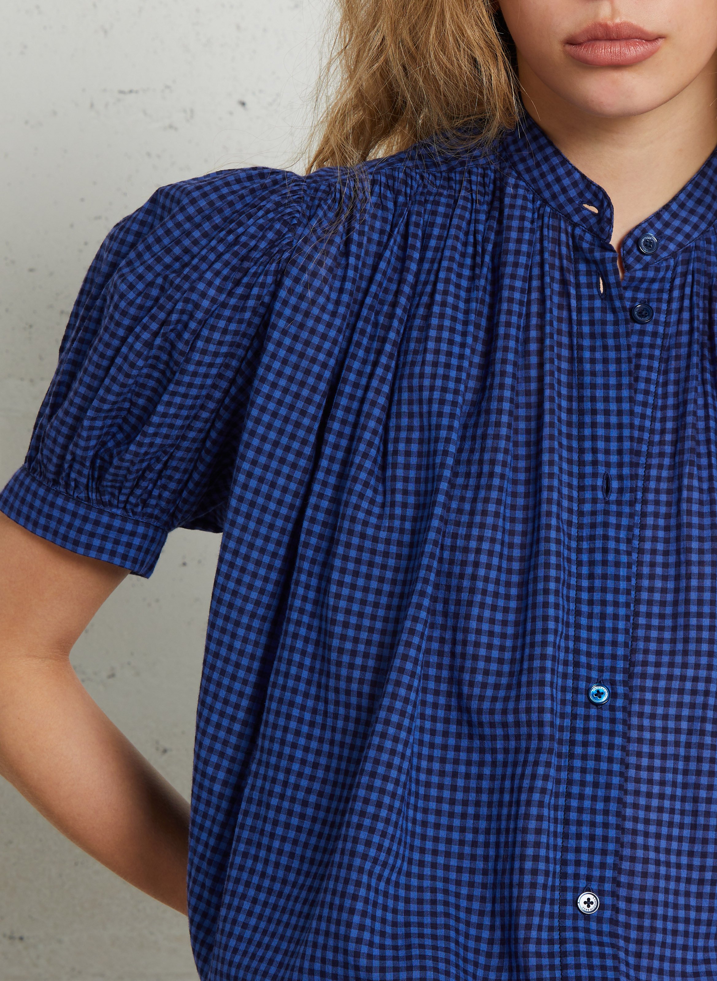 Straight-cut printed cotton shirt with round neck LAURENCE BRAS Blue