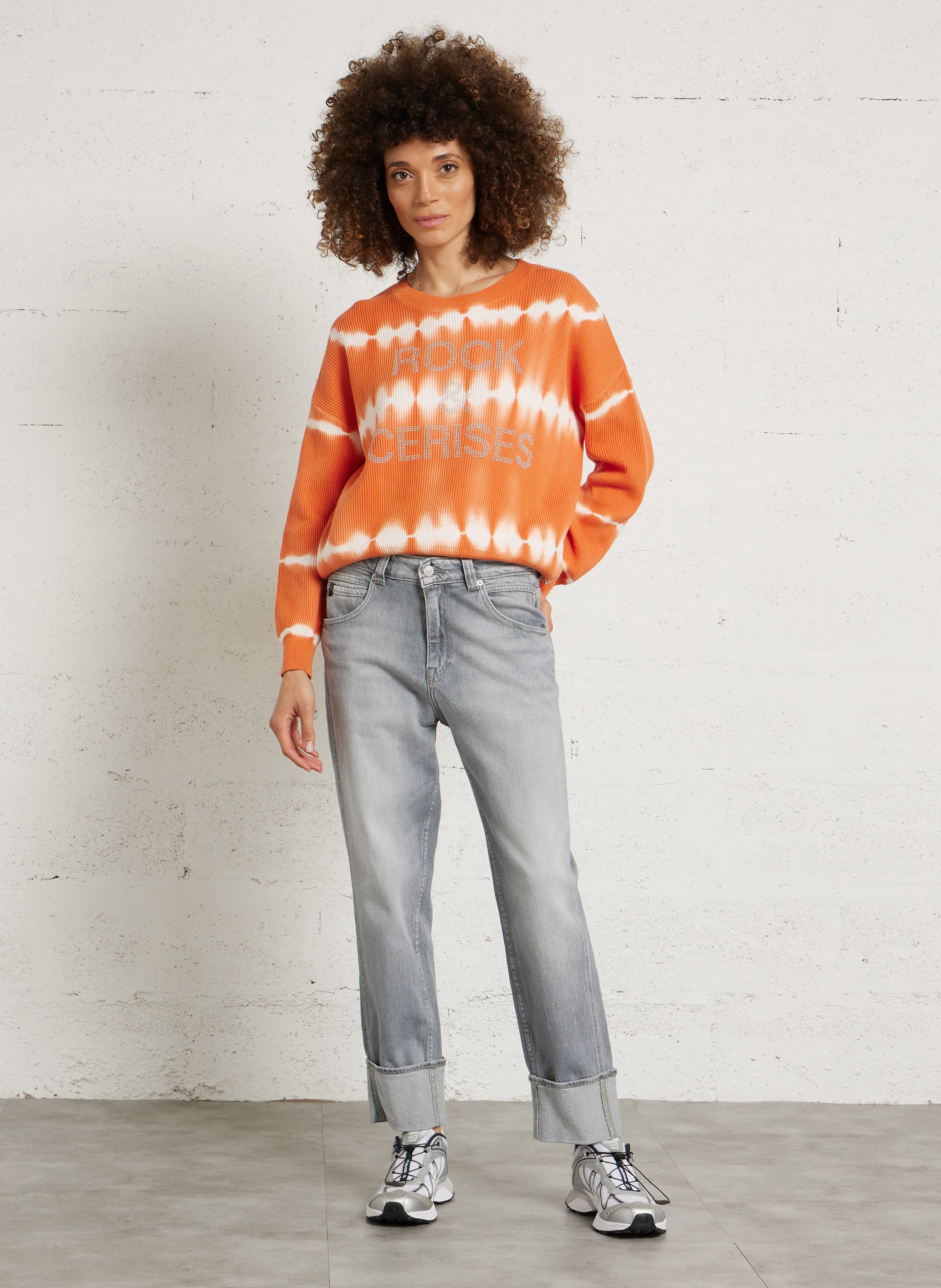 Girlfriend Jeans aus Baumwoll-Mix LE TEMPS DES CERISES Grau