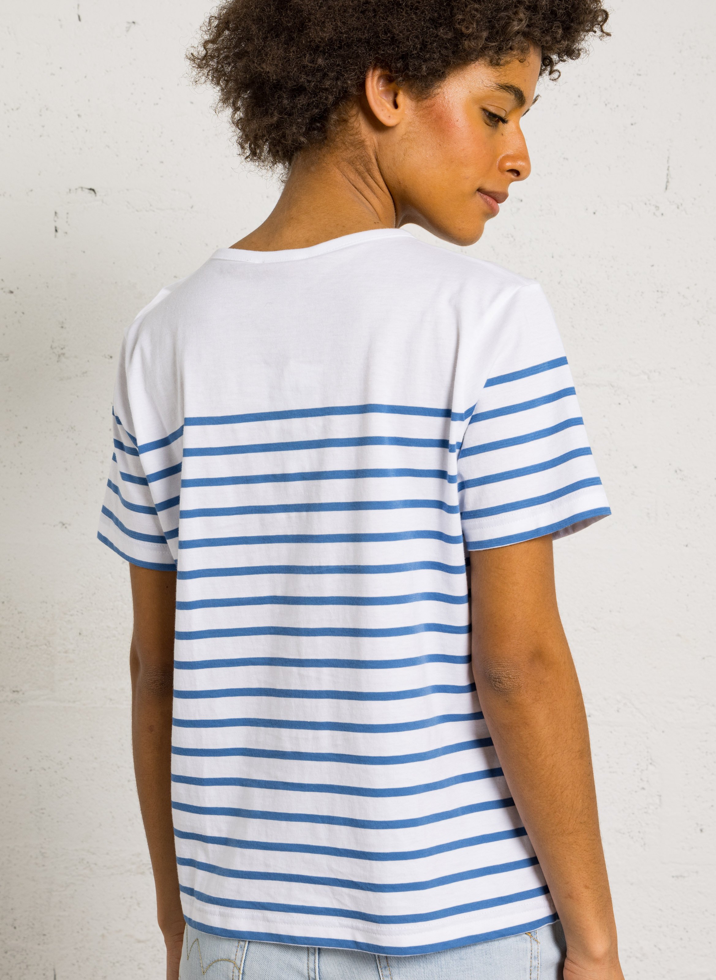 Round-neck straight cotton Breton stripe T-shirt ARMOR LUX White