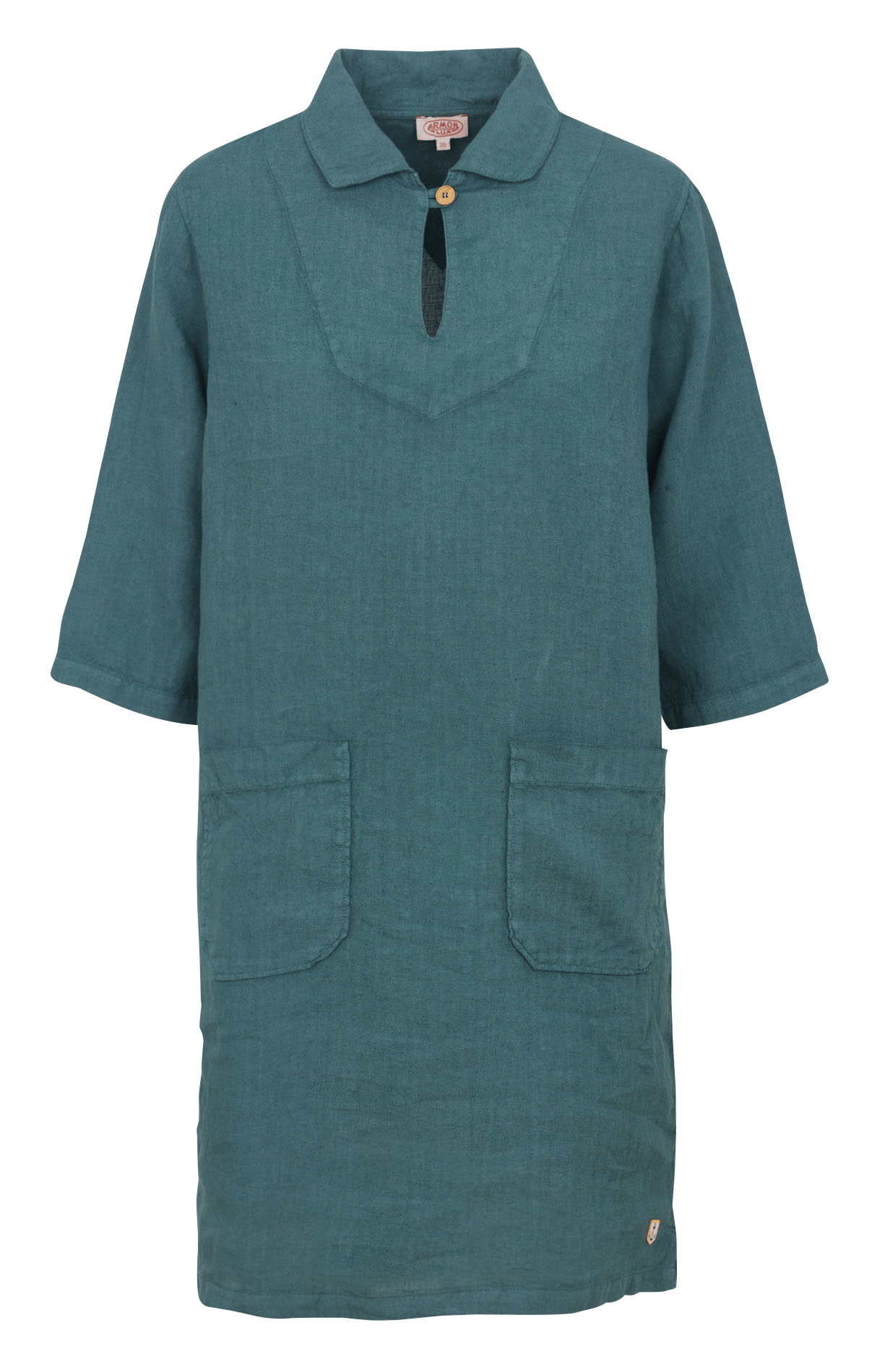 Straight linen dress with classic collar ARMOR LUX Green