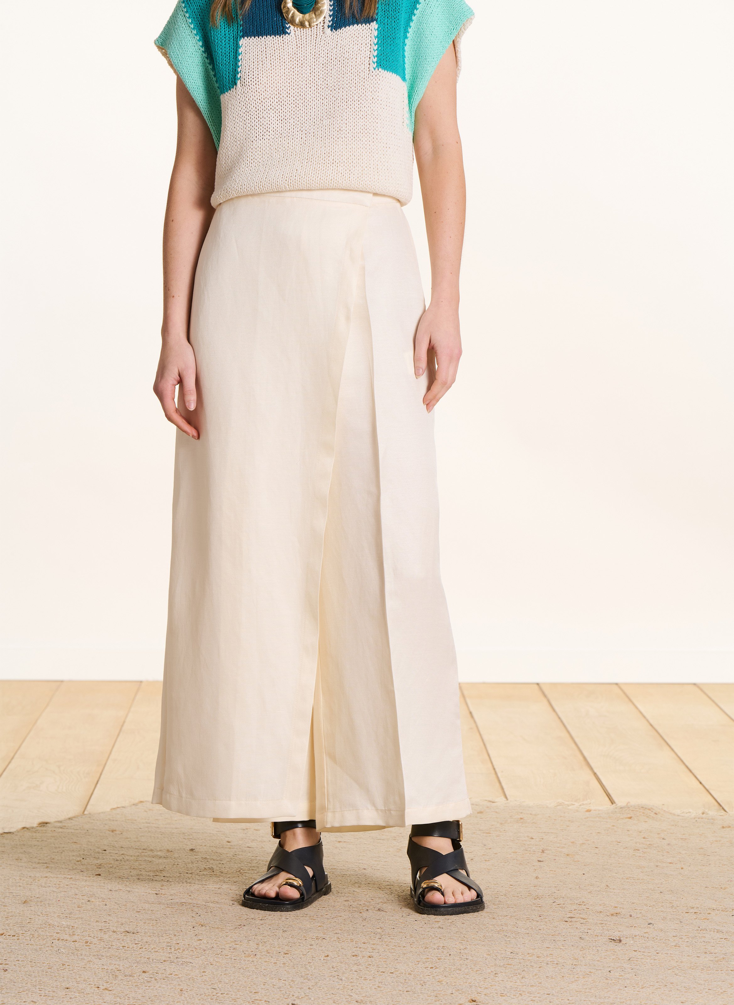 Wijde 7/8e linnenbroek LA FEE MARABOUTEE