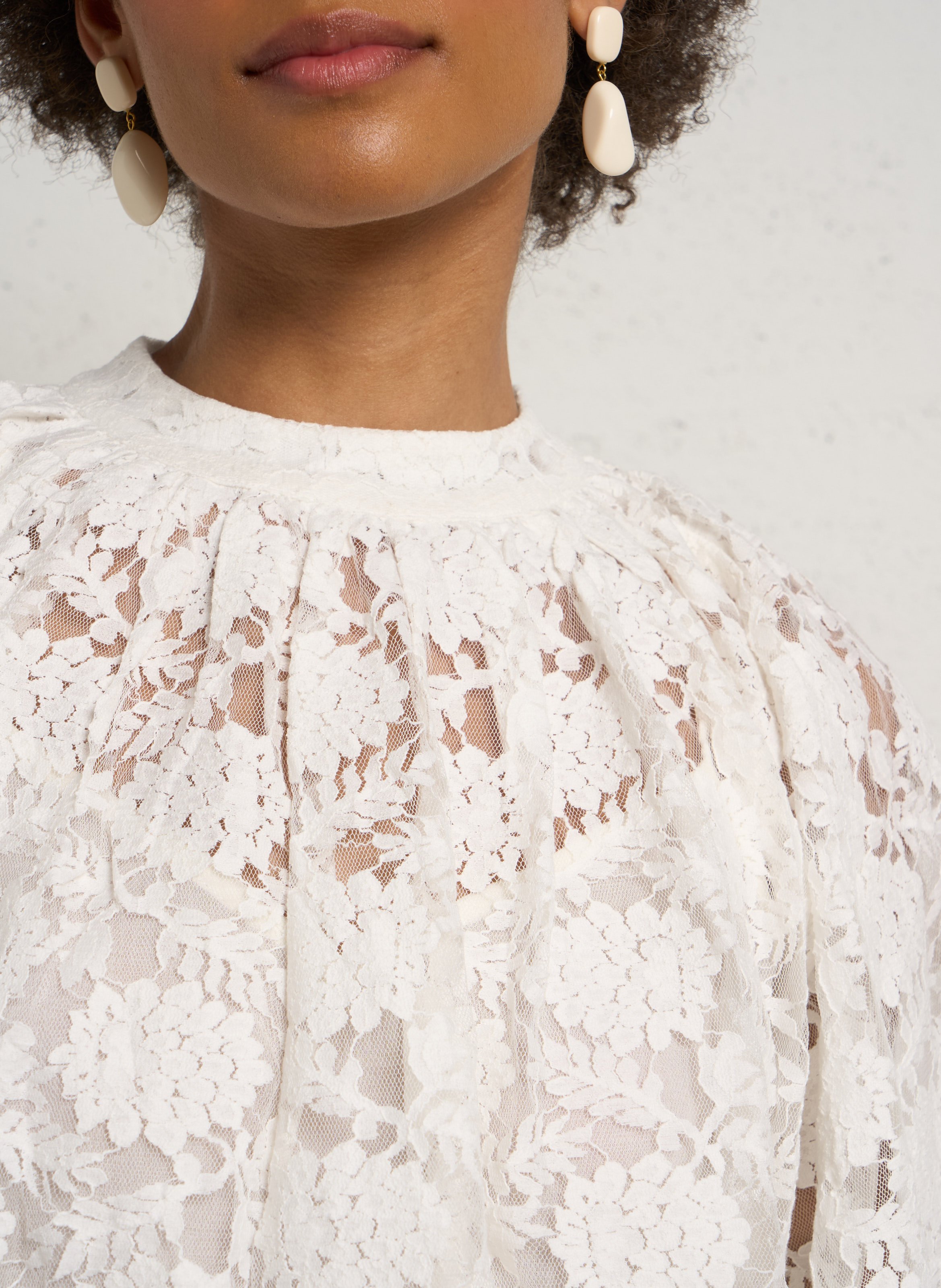 Weite Baumwollbluse mit Stehkragen PETITE MENDIGOTE Beige