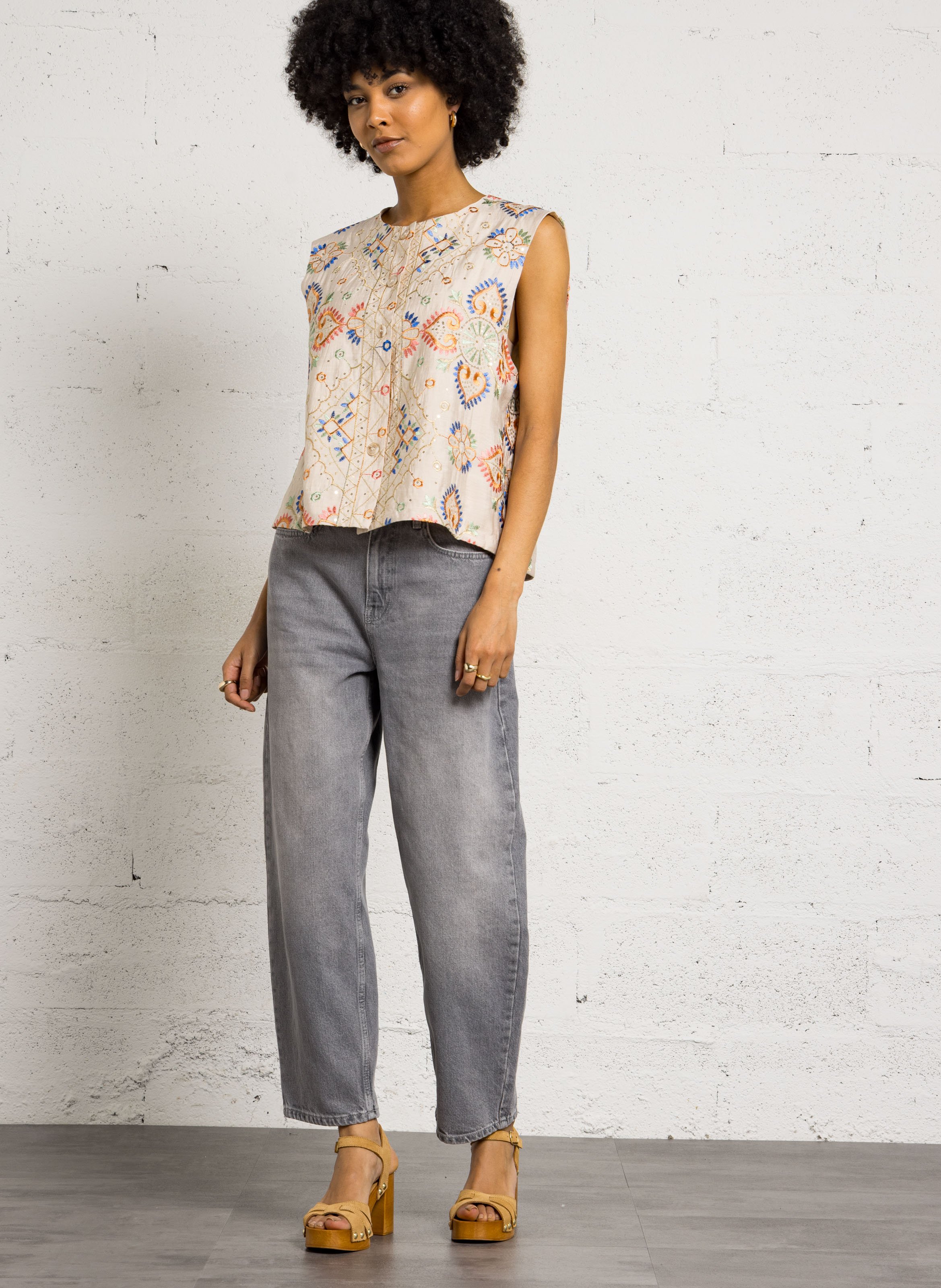 Chaleco oversize cuello redondo SEE U SOON Beige