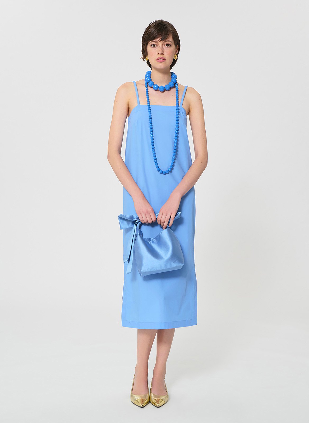 Robe midi droite en coton TARA JARMON Bleu