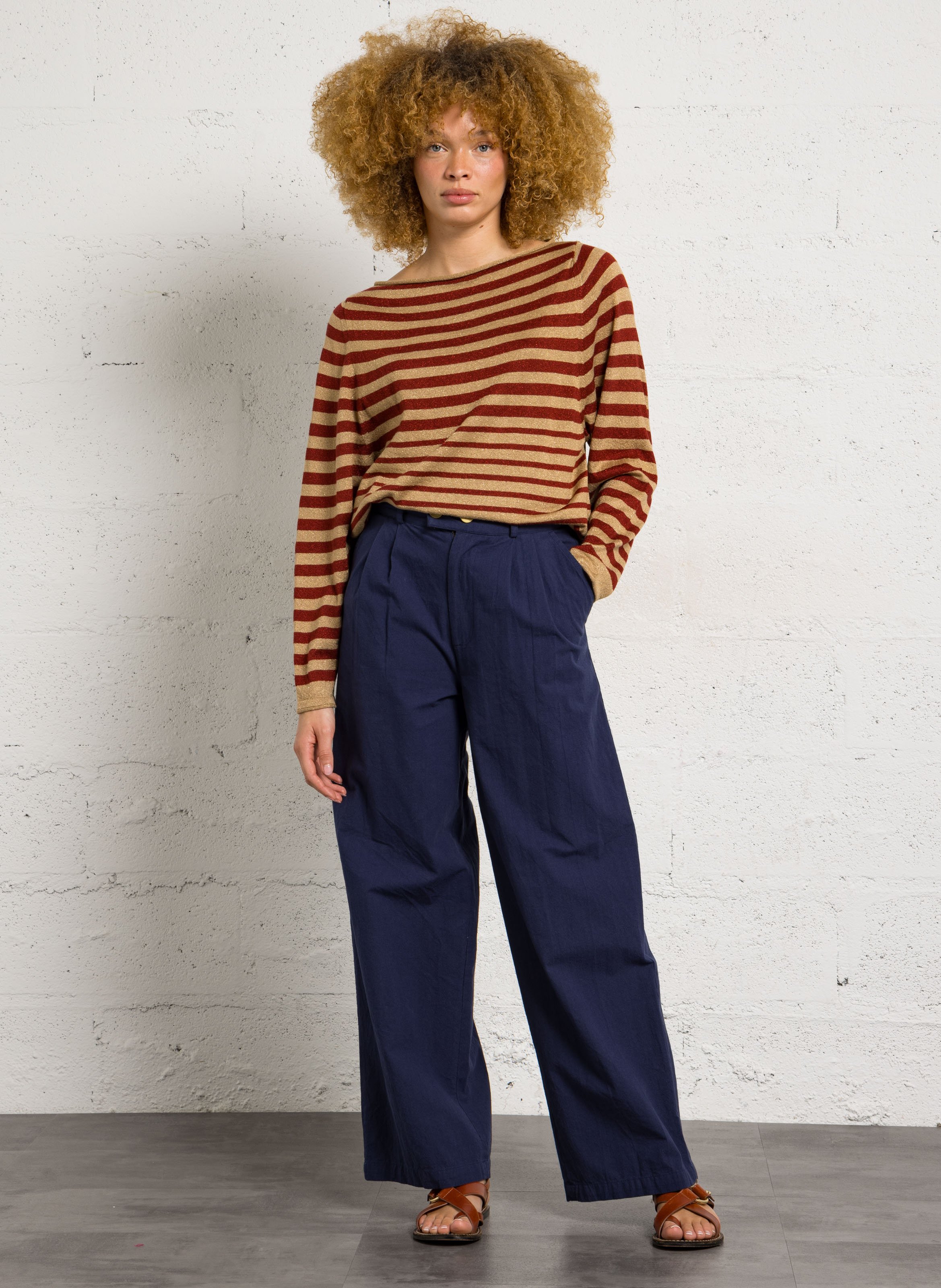 Pull droit à rayures LEON & HARPER Marron