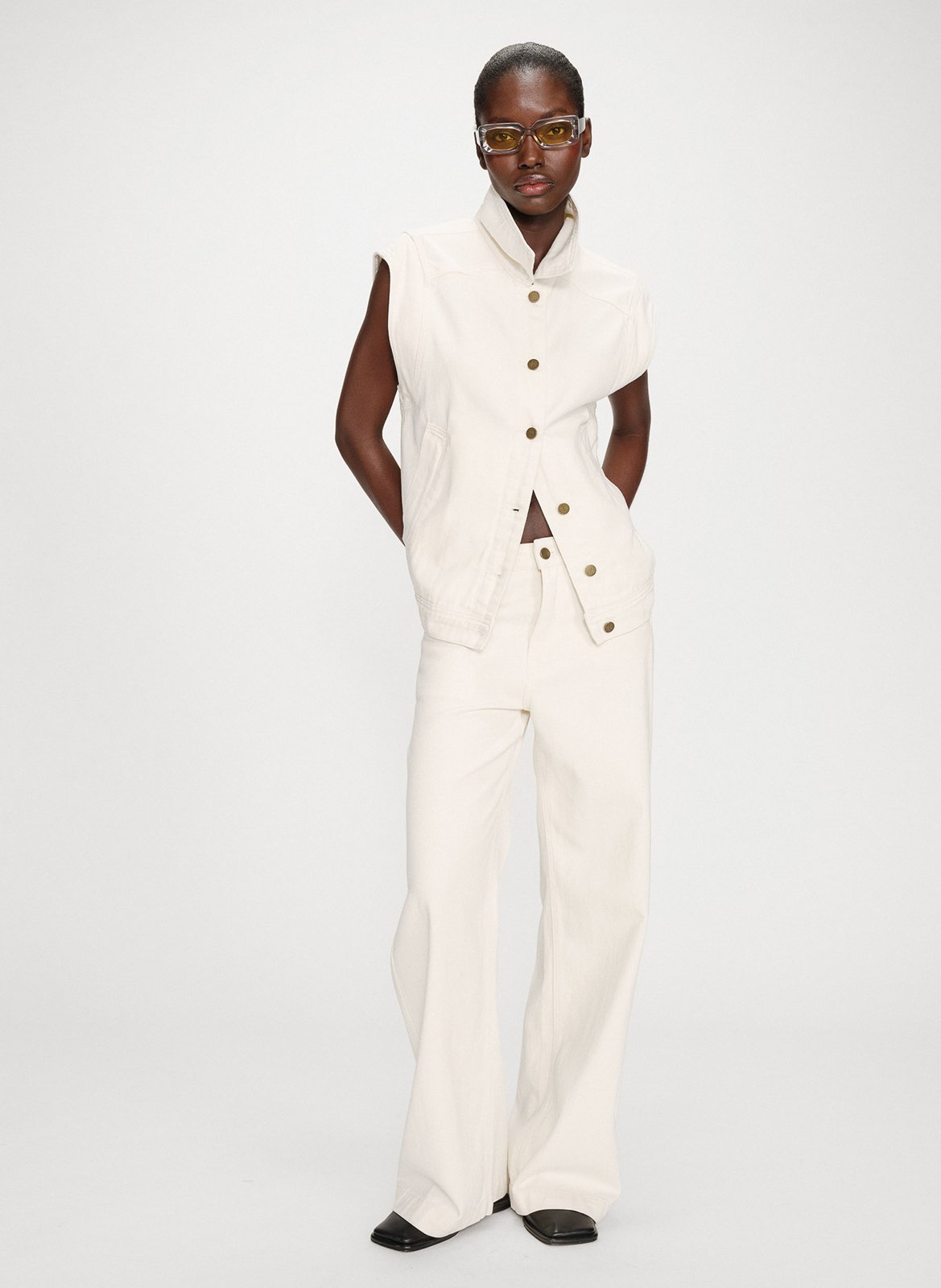 Oversized sleeveless denim jacket GRACE ET MILA White