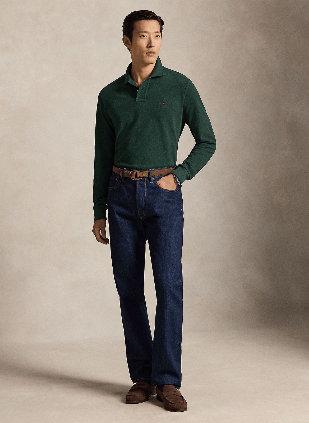 Langärmliges Poloshirt aus Baumwoll-Piqué, Regular Fit | Grun POLO RALPH LAUREN Herren