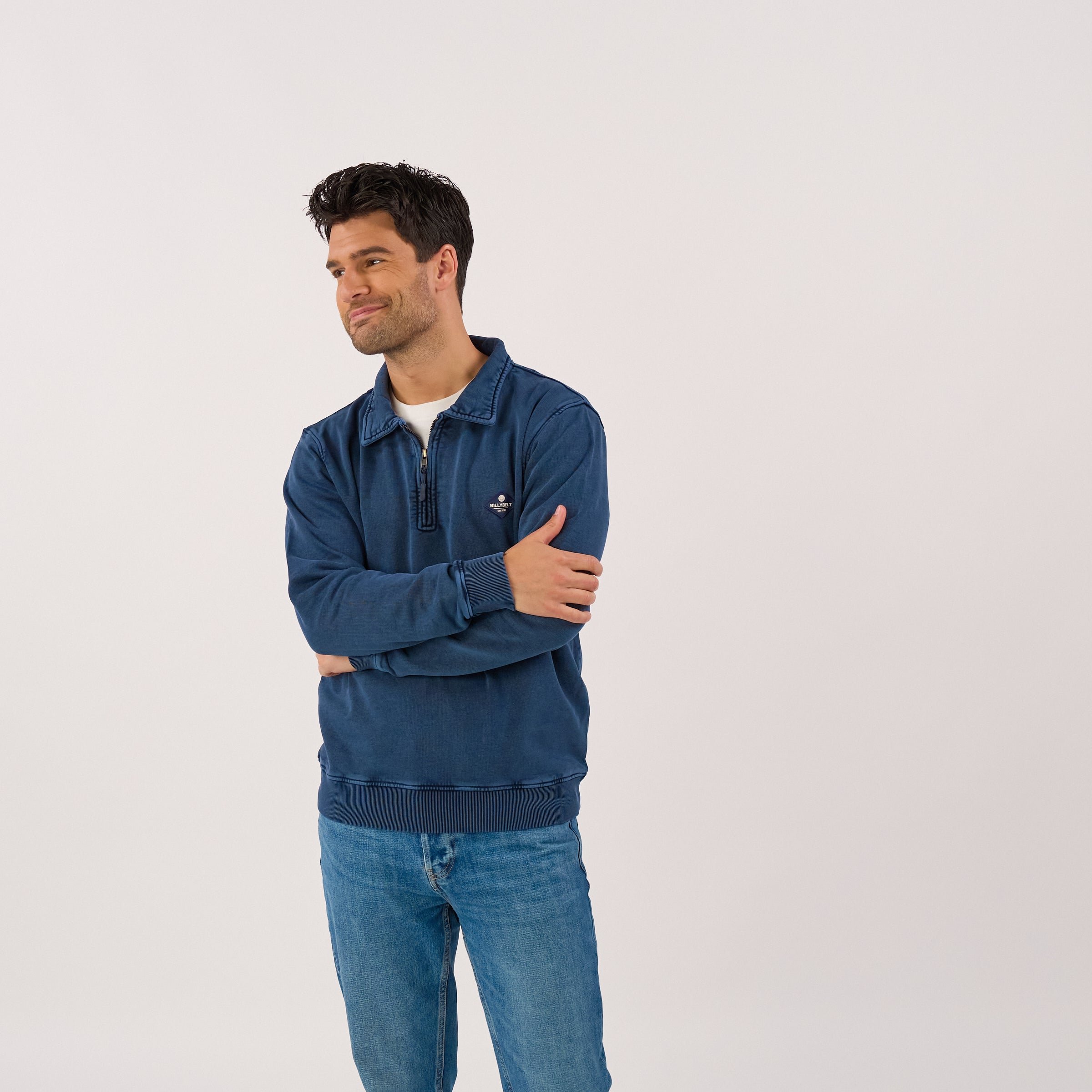 Zip-neck organic cotton sweatshirt Blue