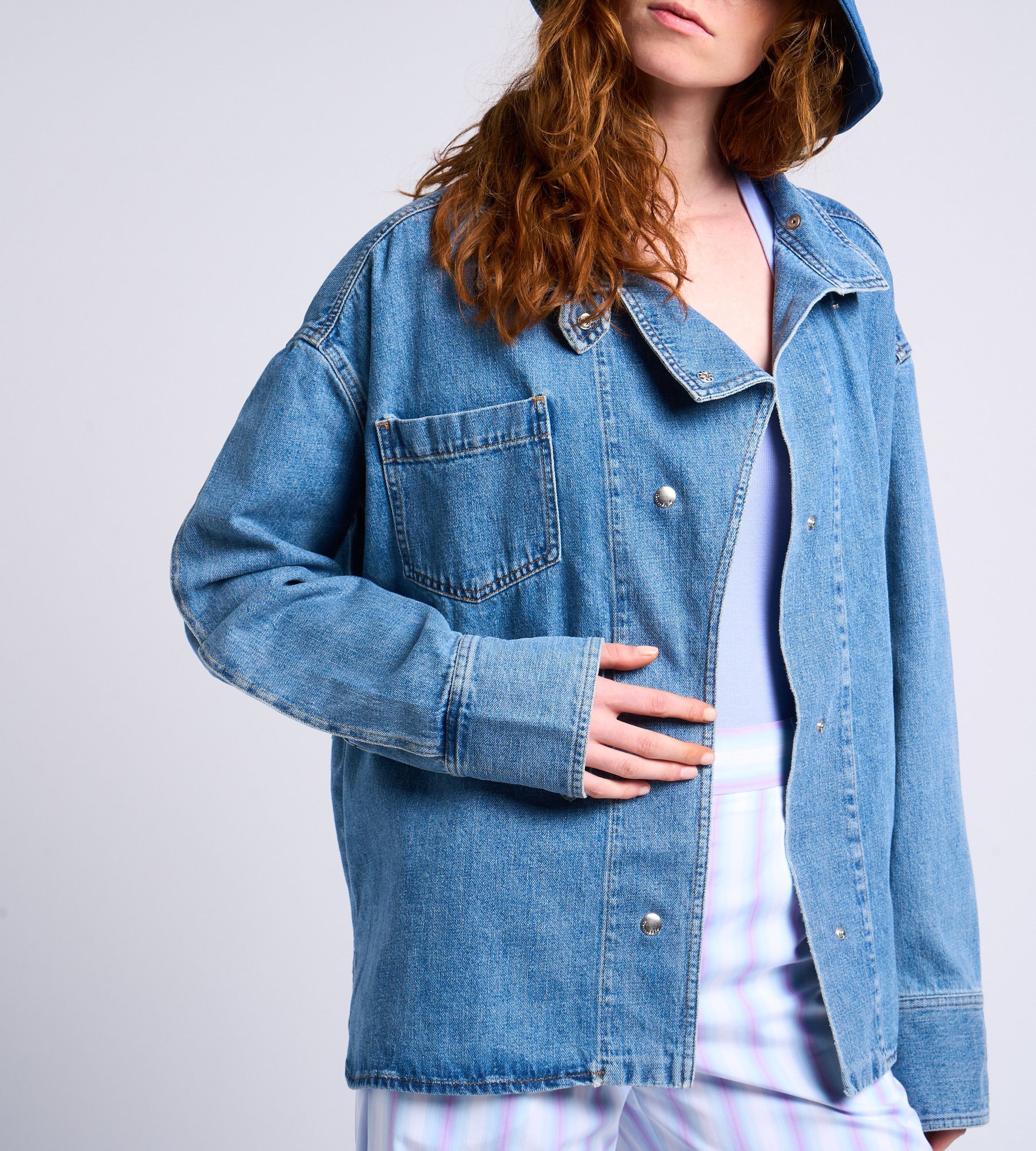 Oversized cotton denim jacket with classic collar MARGAUX LONNBERG Blue