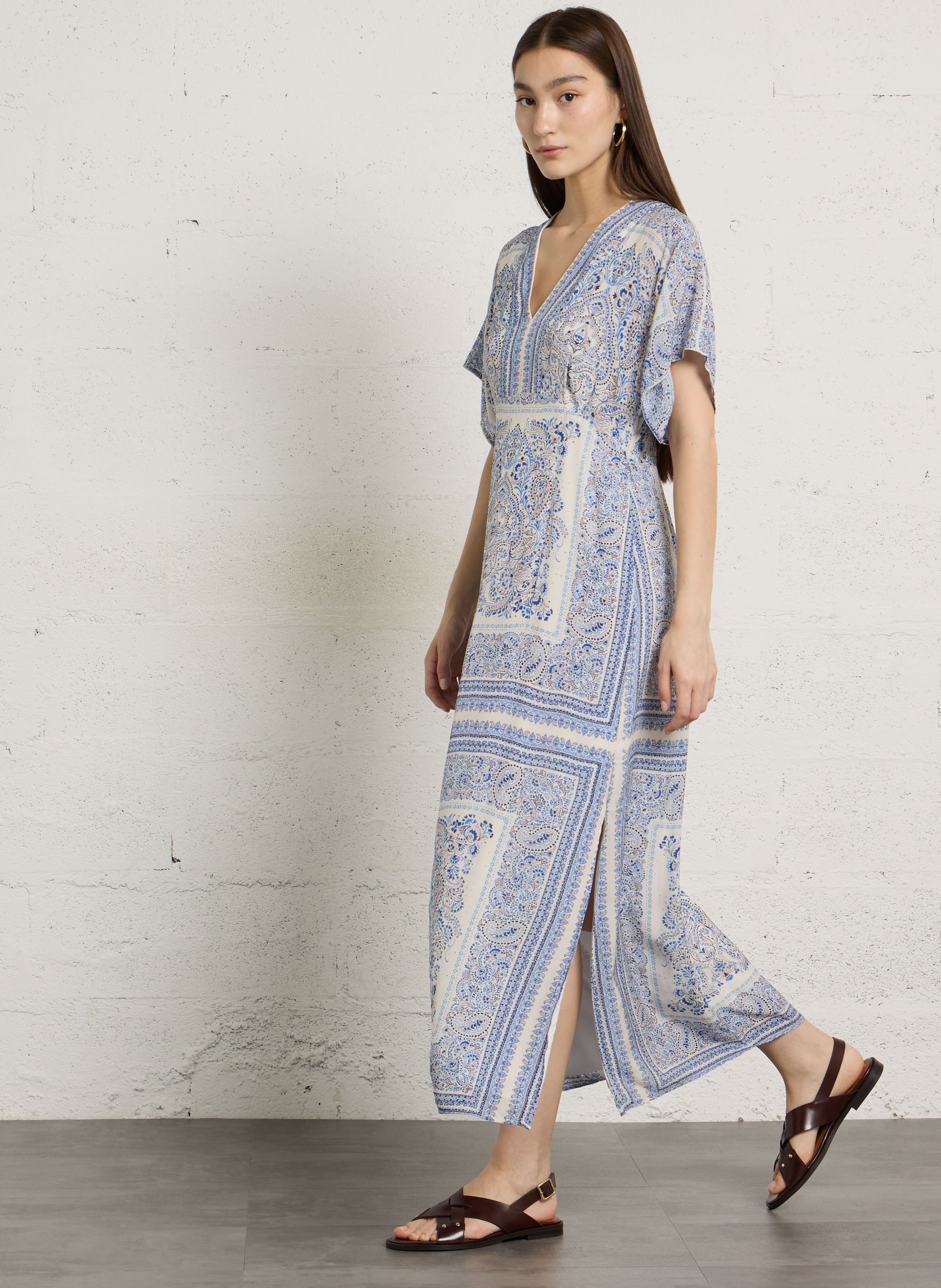 Robe longue col V imprimée MAISON 123 Bleu