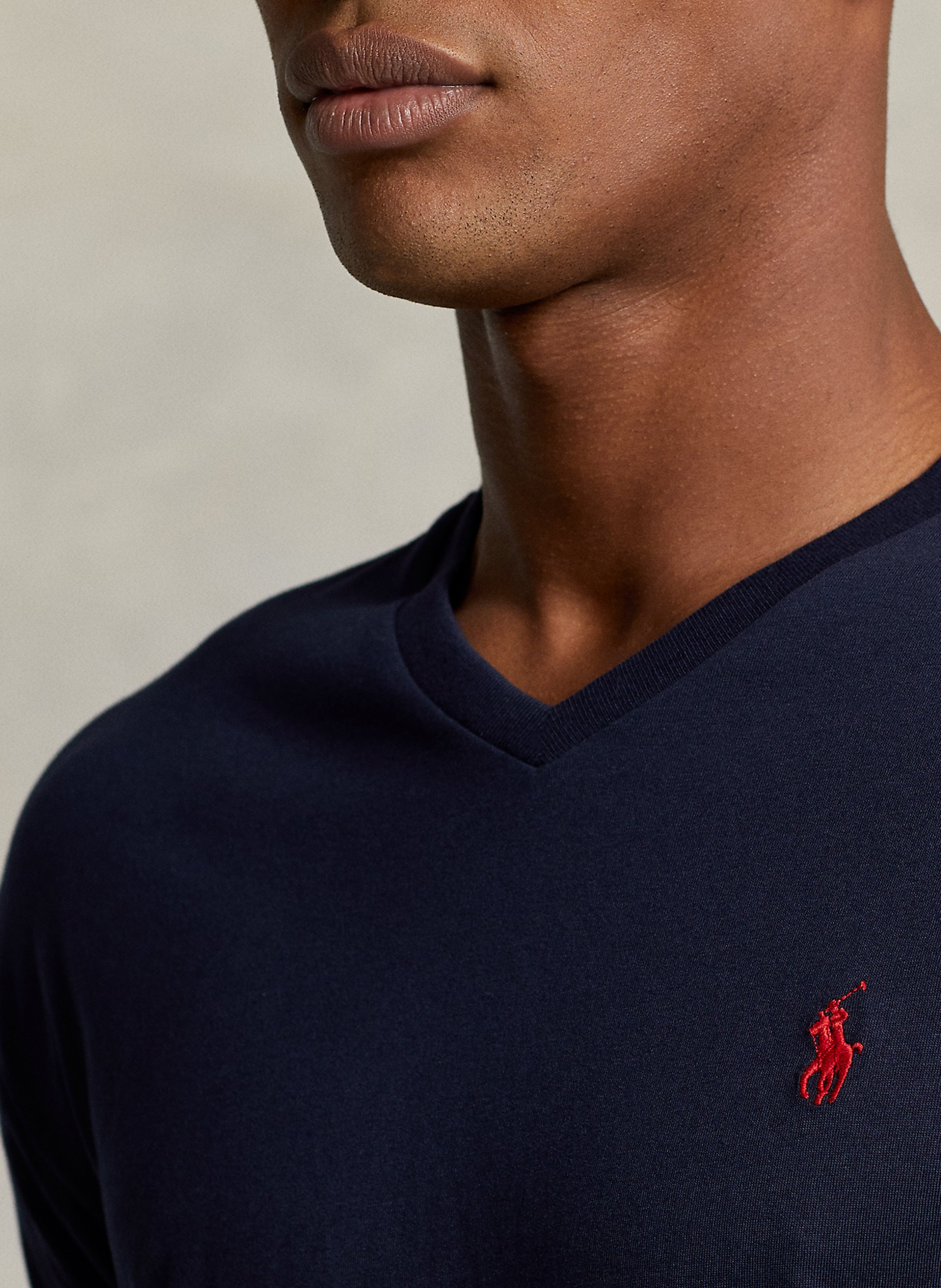 Baumwoll-T-Shirt mit V-Ausschnitt POLO RALPH LAUREN Blau