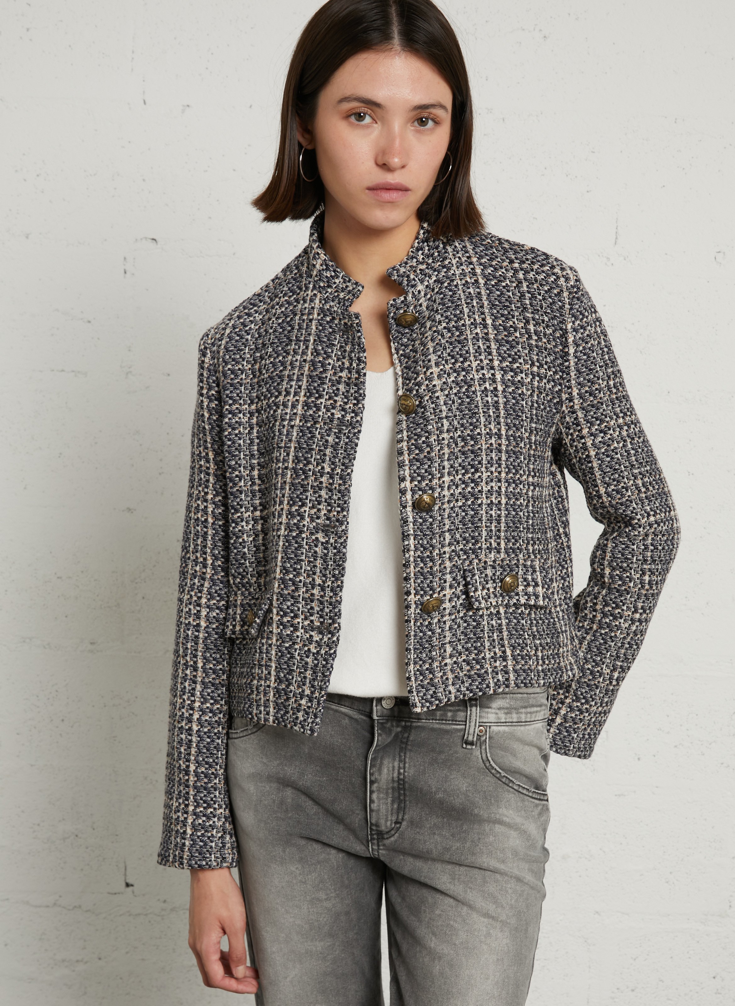 High-neck cotton-blend jacket PLEASE Grey