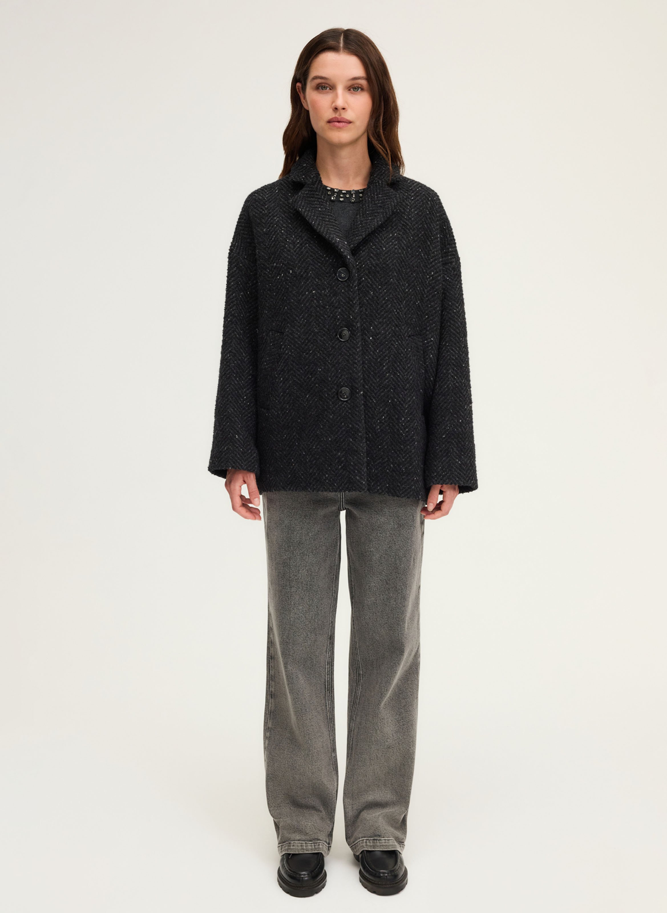 Manteau col tailleur en laine mélangée PABLO Noir