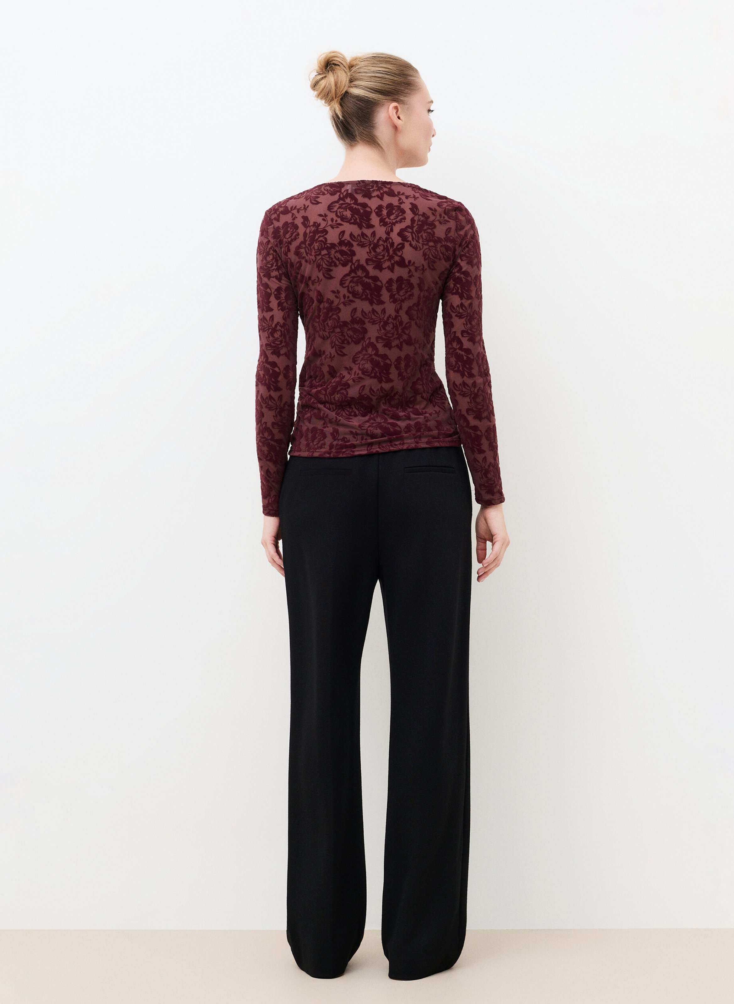 Top col rond transparent à motif CAROLL Prune