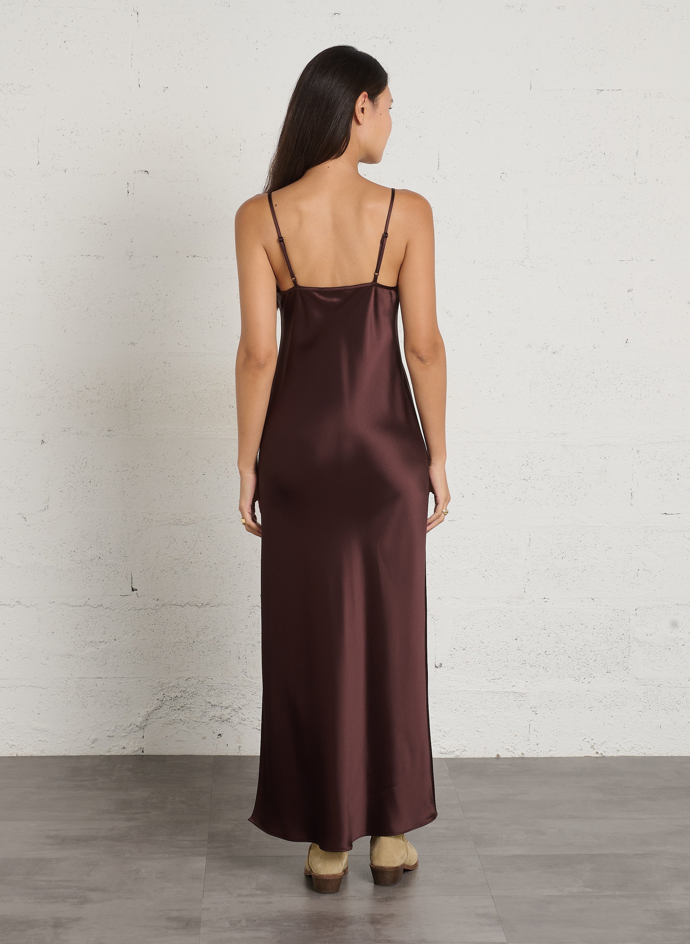 Long dress with V-neck in satin effect MAISON 123 Purple