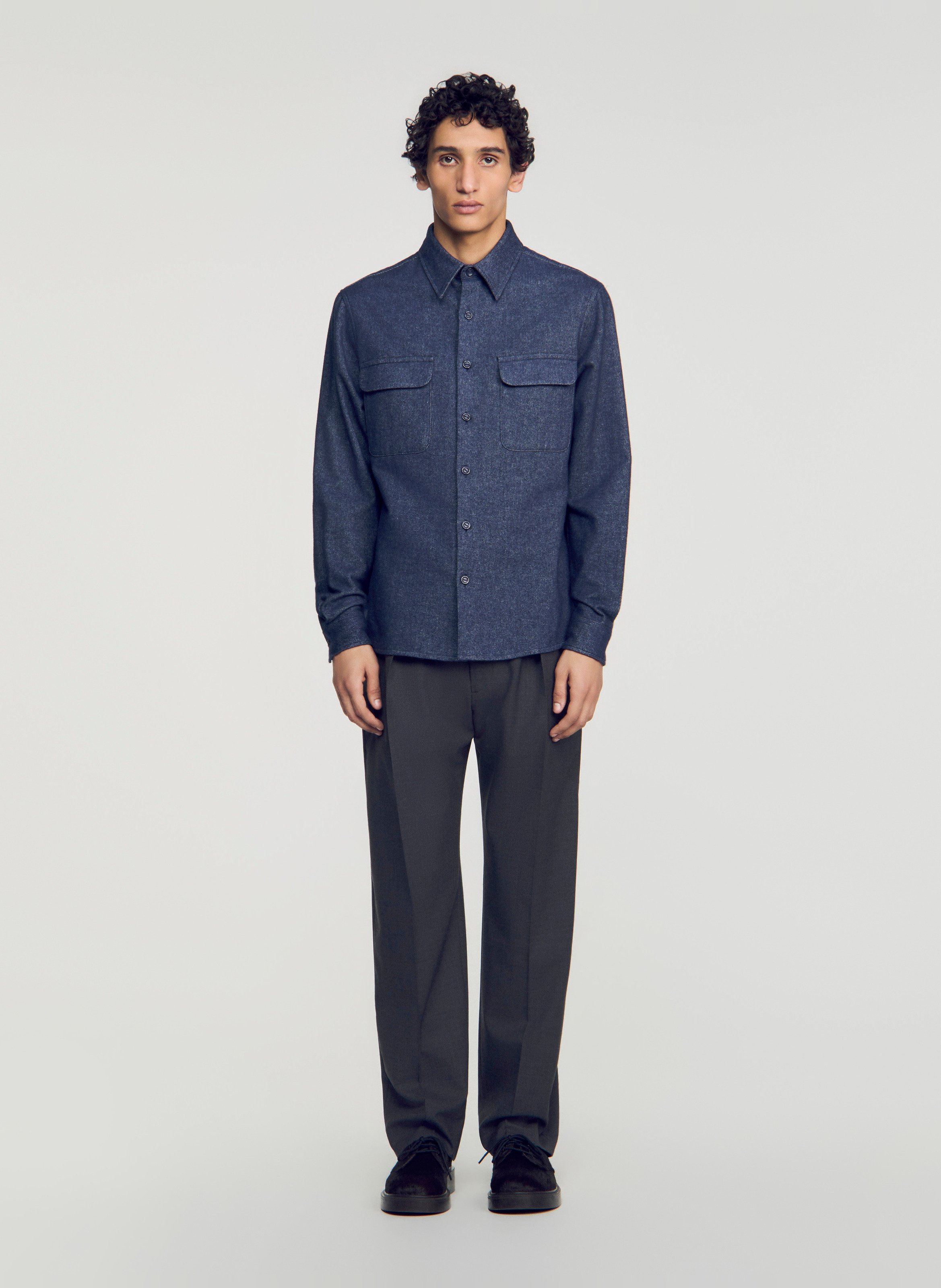Chemise droite boutonnée unie SANDRO Bleu