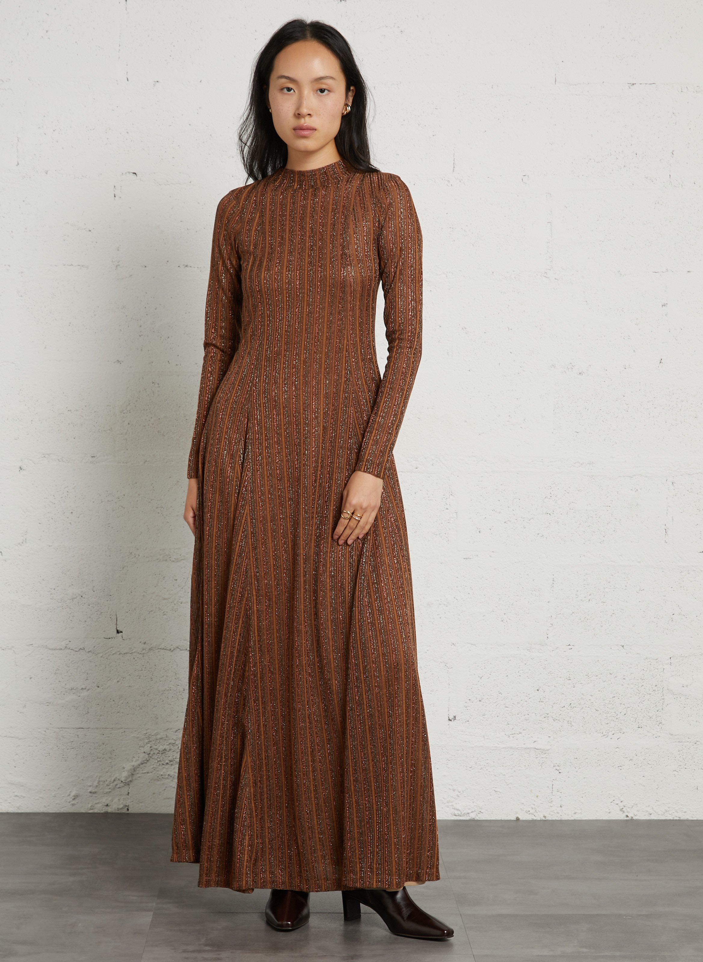 Fitted Sequin Long Dress MOMONI Brown