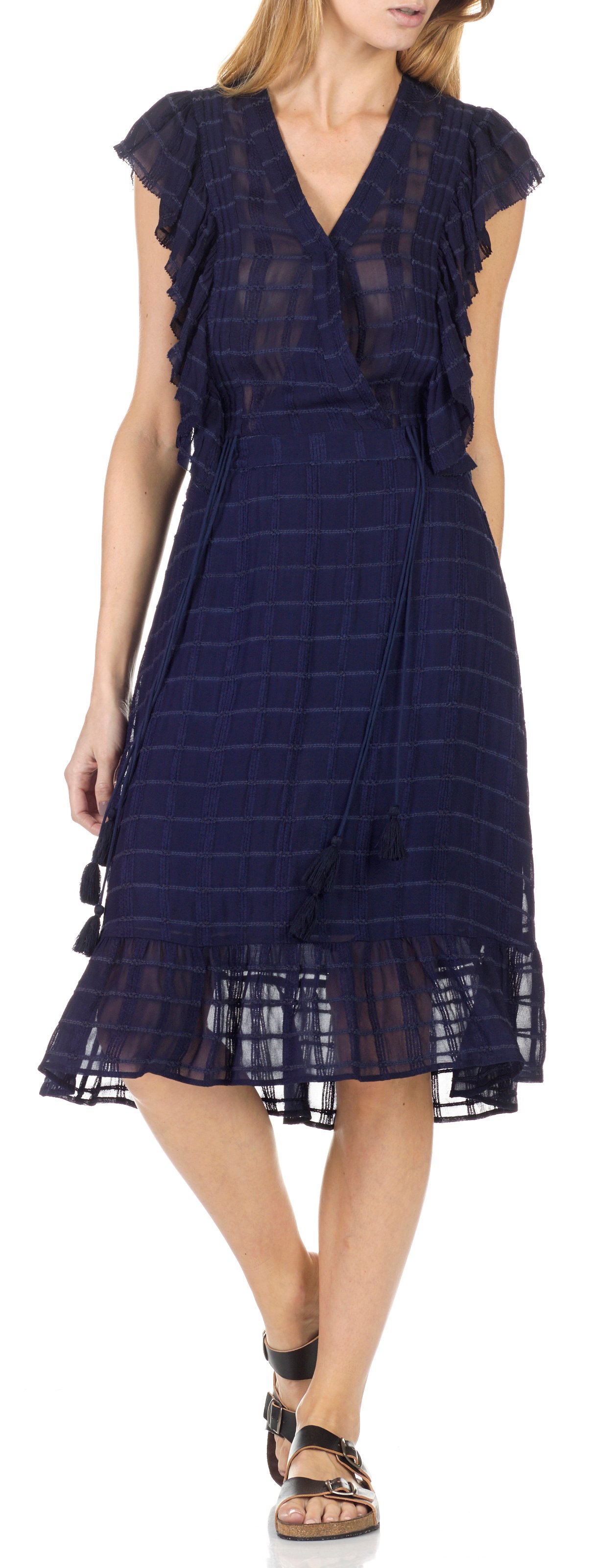 Robe portefeuille midi à volants Qat SWILDENS Bleu