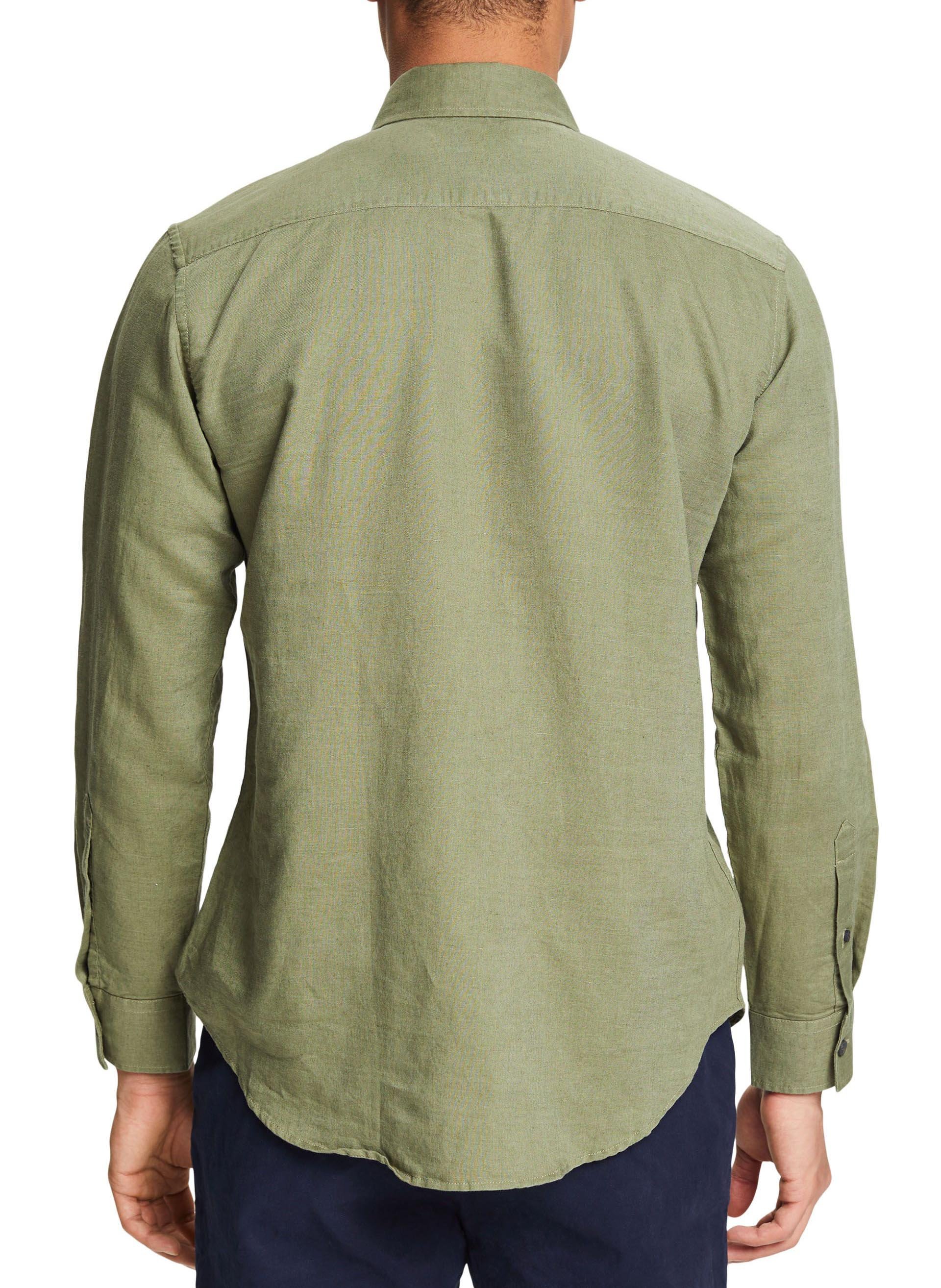Linen- and cotton-blend straight shirt with classic collar ESPRIT Khaki